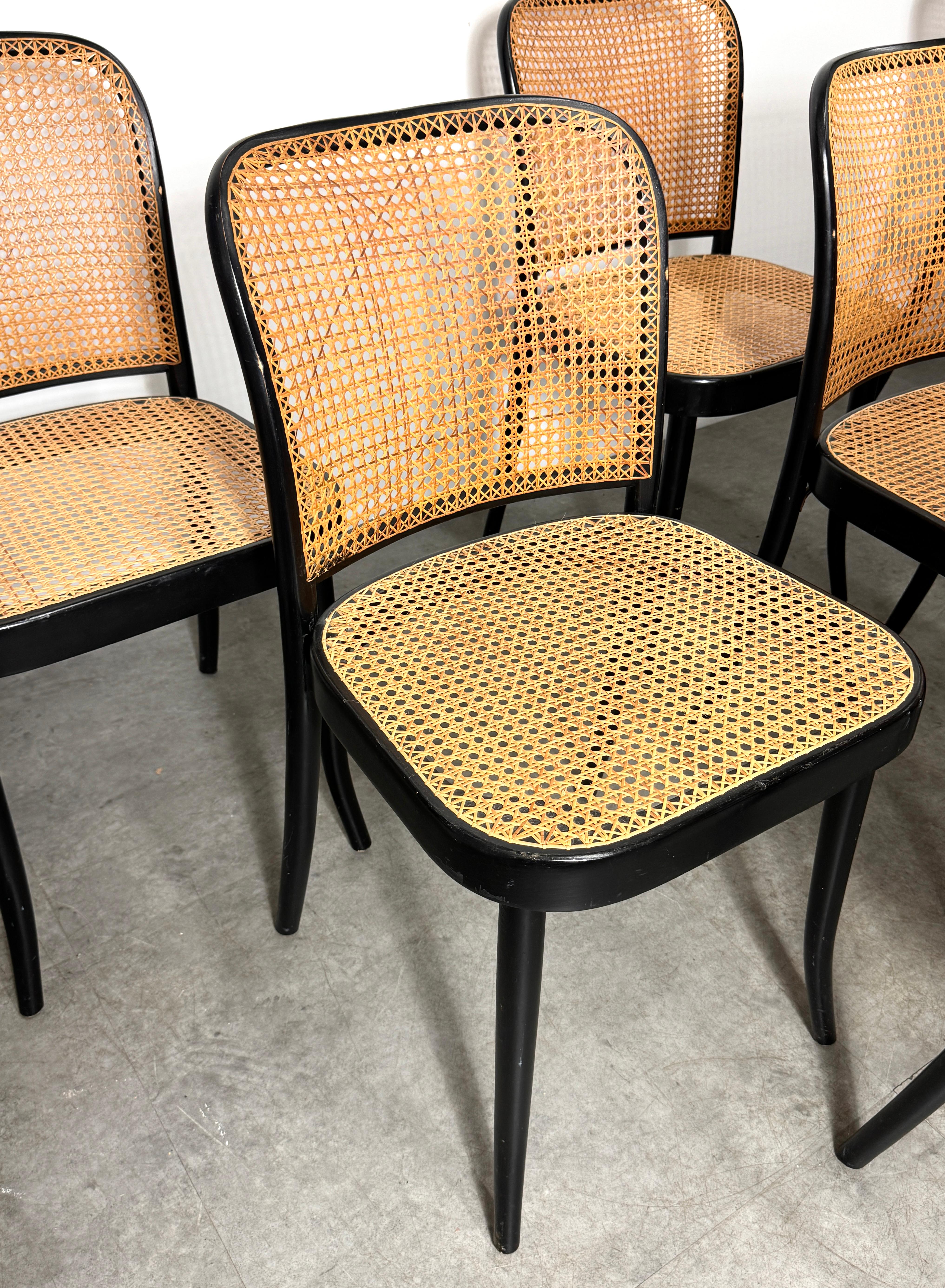 Set of 8 Josef Hoffmann Bentwood Cane Prague Dining Chairs for Stendig 1960s In Good Condition In Troy, MI