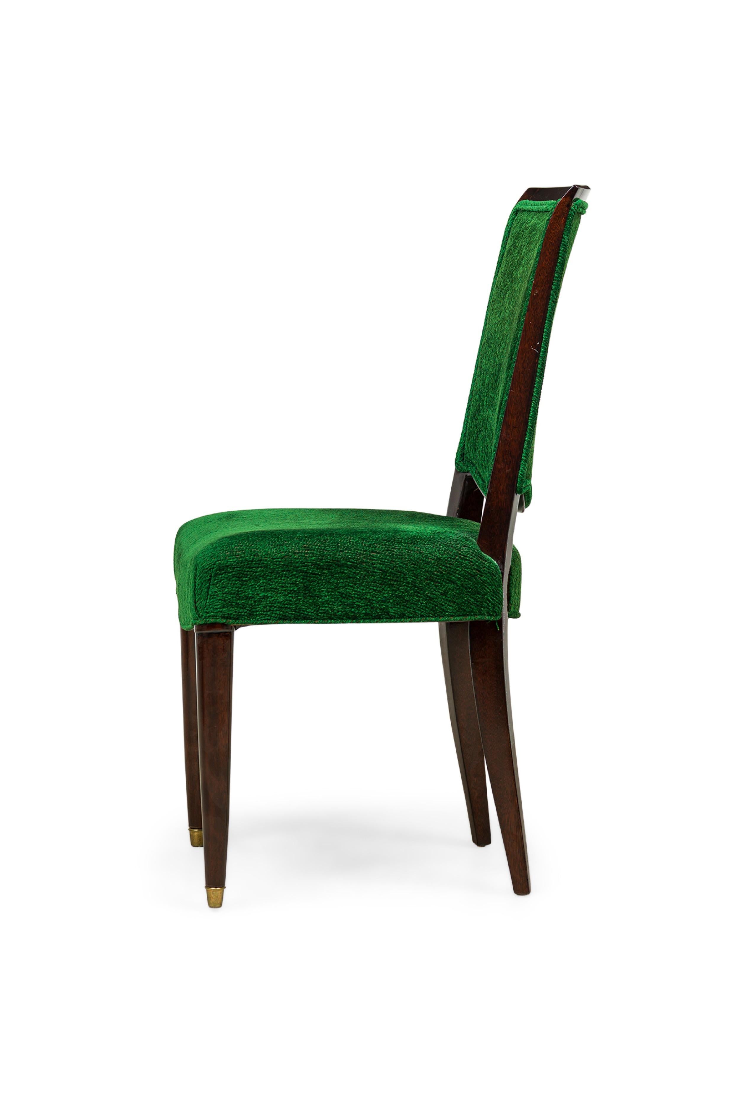 20th Century Set of 8 Jules Leleu French Art Deco Green Fabric Dining / Side Chairs For Sale