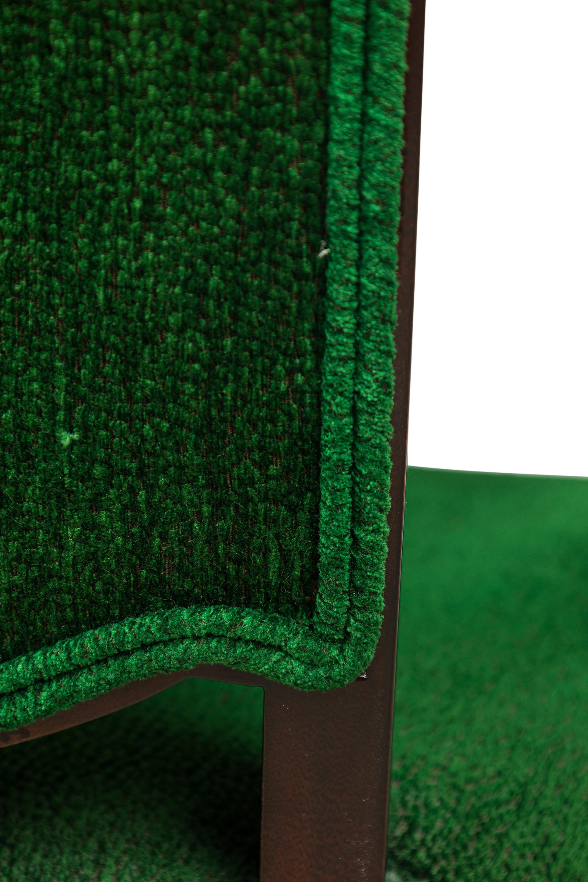 Satz von 8 Jules Leleu Französischen Art-déco-Ess-/Beistellstühlen aus grünem Stoff im Angebot 2