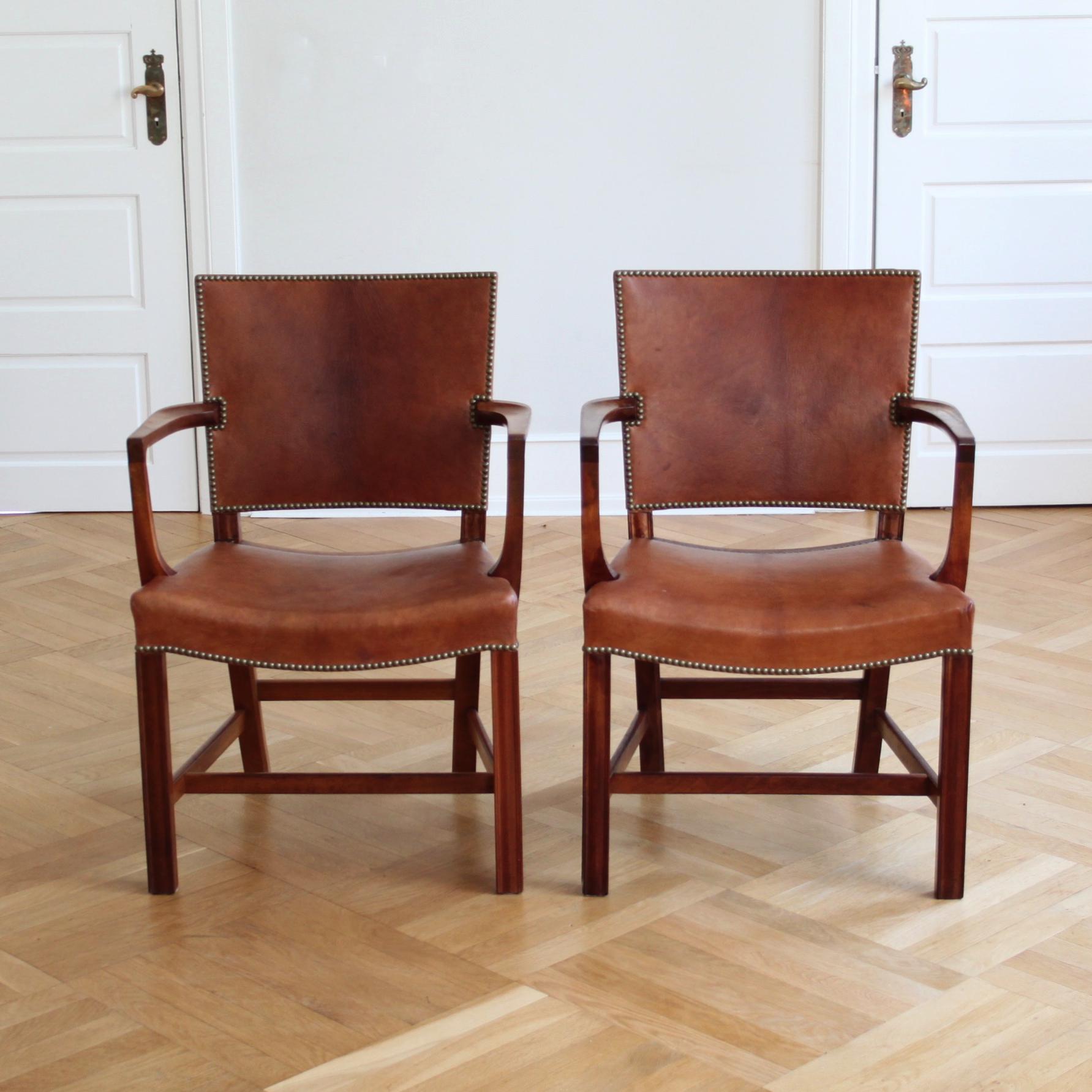 Danish Set of 8 Kaare Klint Red Chairs, Niger Leather, Mahogany