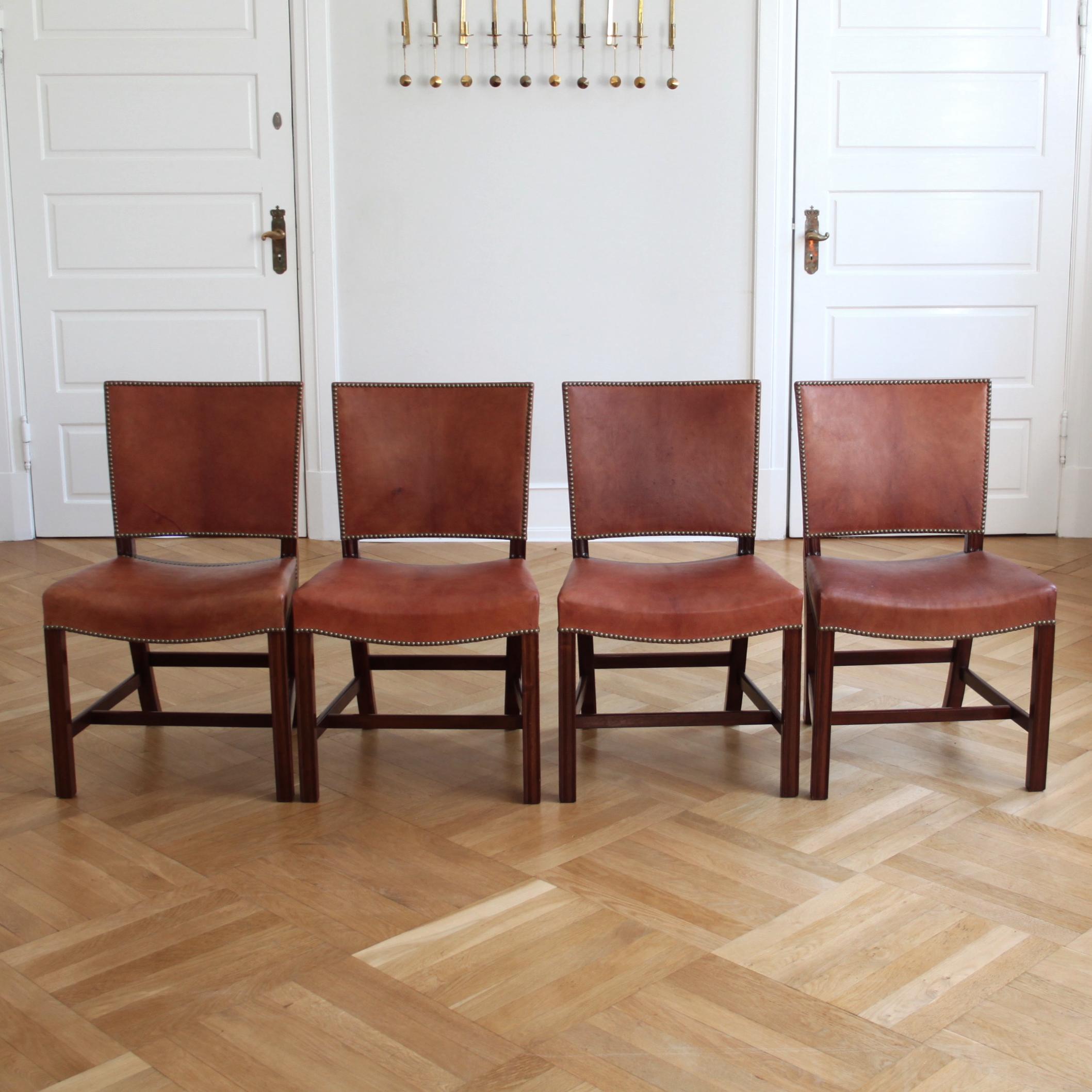 Set of 8 Kaare Klint Red Chairs, Niger Leather, Mahogany In Good Condition In Copenhagen, DK