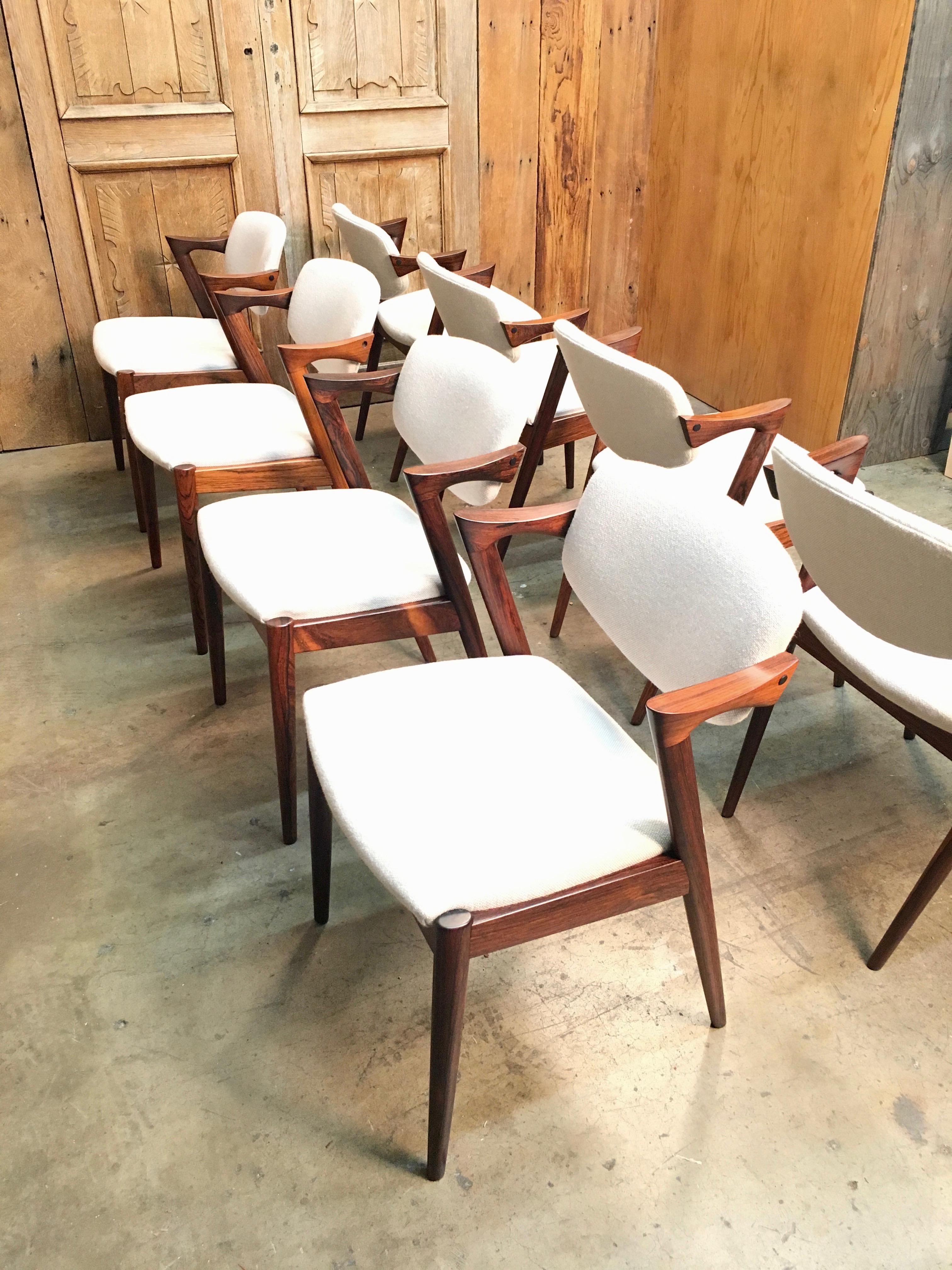 Danish Set of 8 Kai Kristiansen Model 42 Dining Chairs in Rosewood