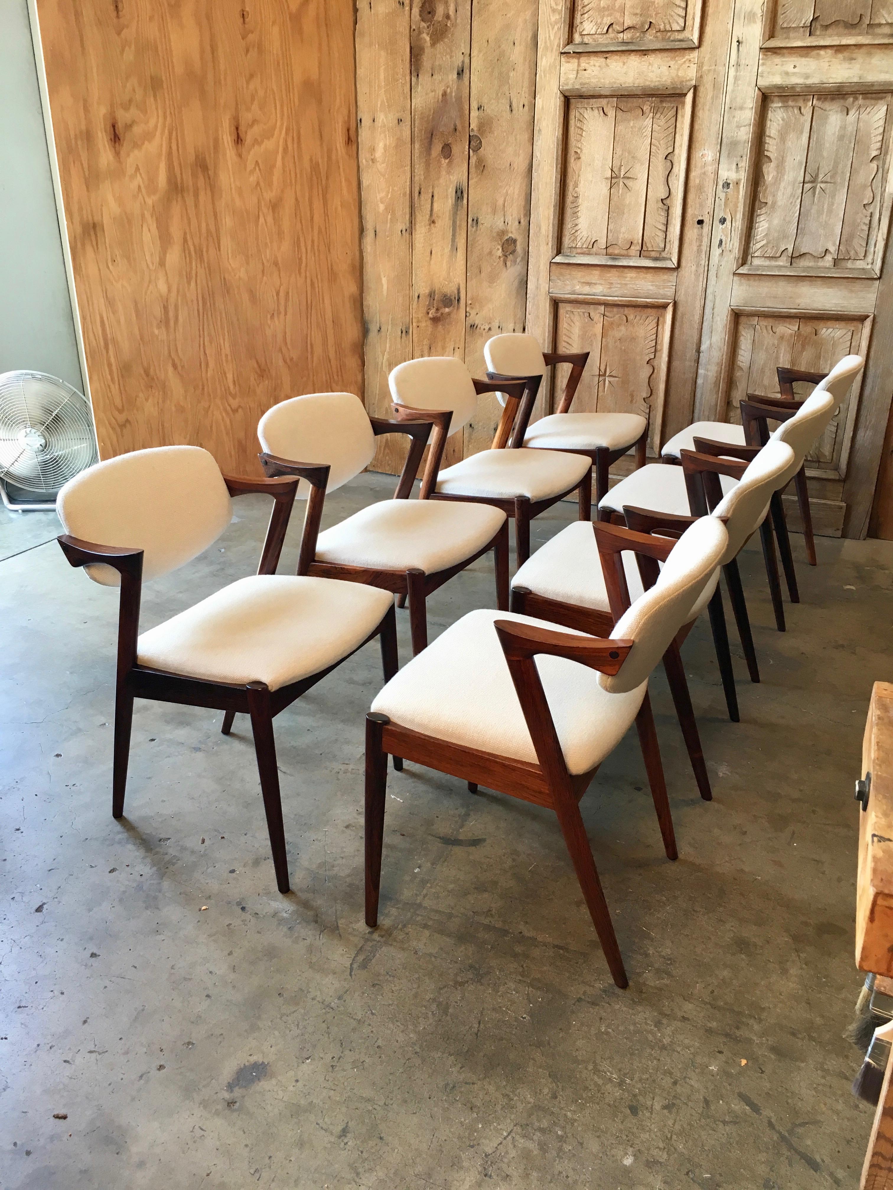Set of 8 Kai Kristiansen Model 42 Dining Chairs in Rosewood In Good Condition In Denton, TX