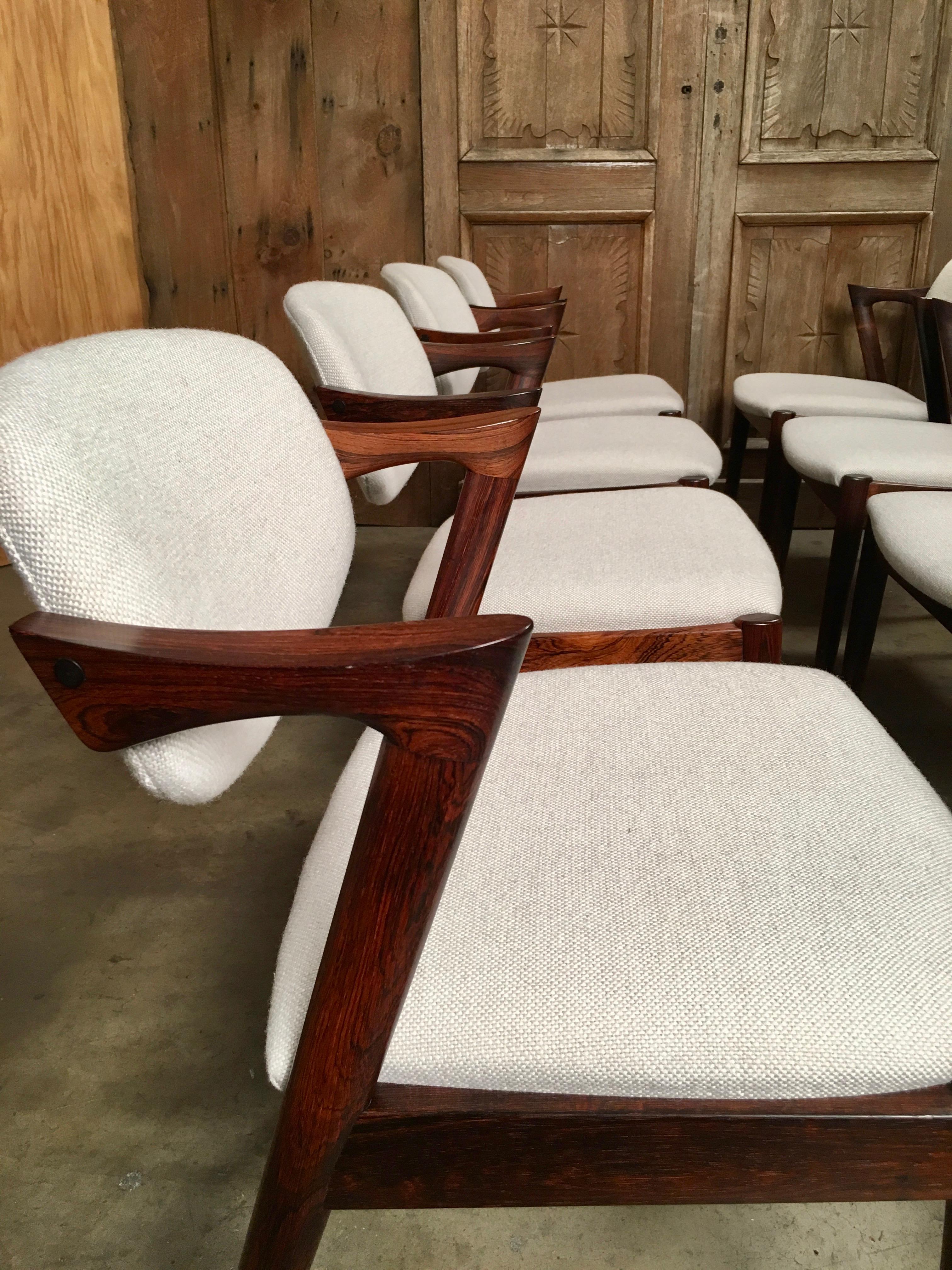 Upholstery Set of 8 Kai Kristiansen Model 42 Dining Chairs in Rosewood