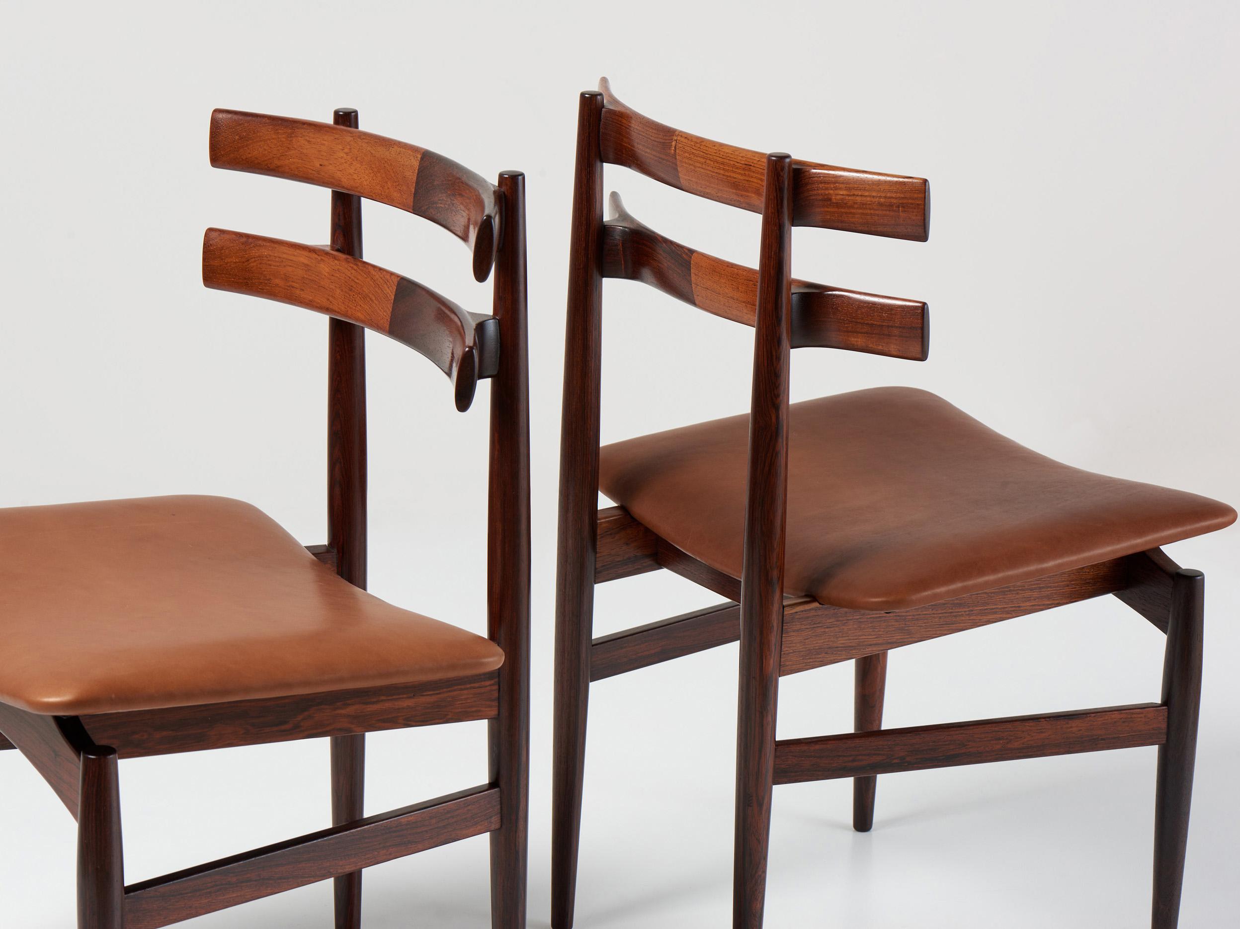 Danese Set di 8 sedie da pranzo in legno di palissandro Kai Kristiansen Model 55 anni '60 circa in vendita