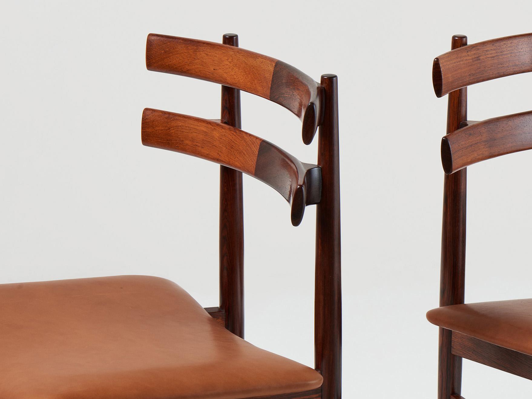 Pelle Set di 8 sedie da pranzo in legno di palissandro Kai Kristiansen Model 55 anni '60 circa in vendita