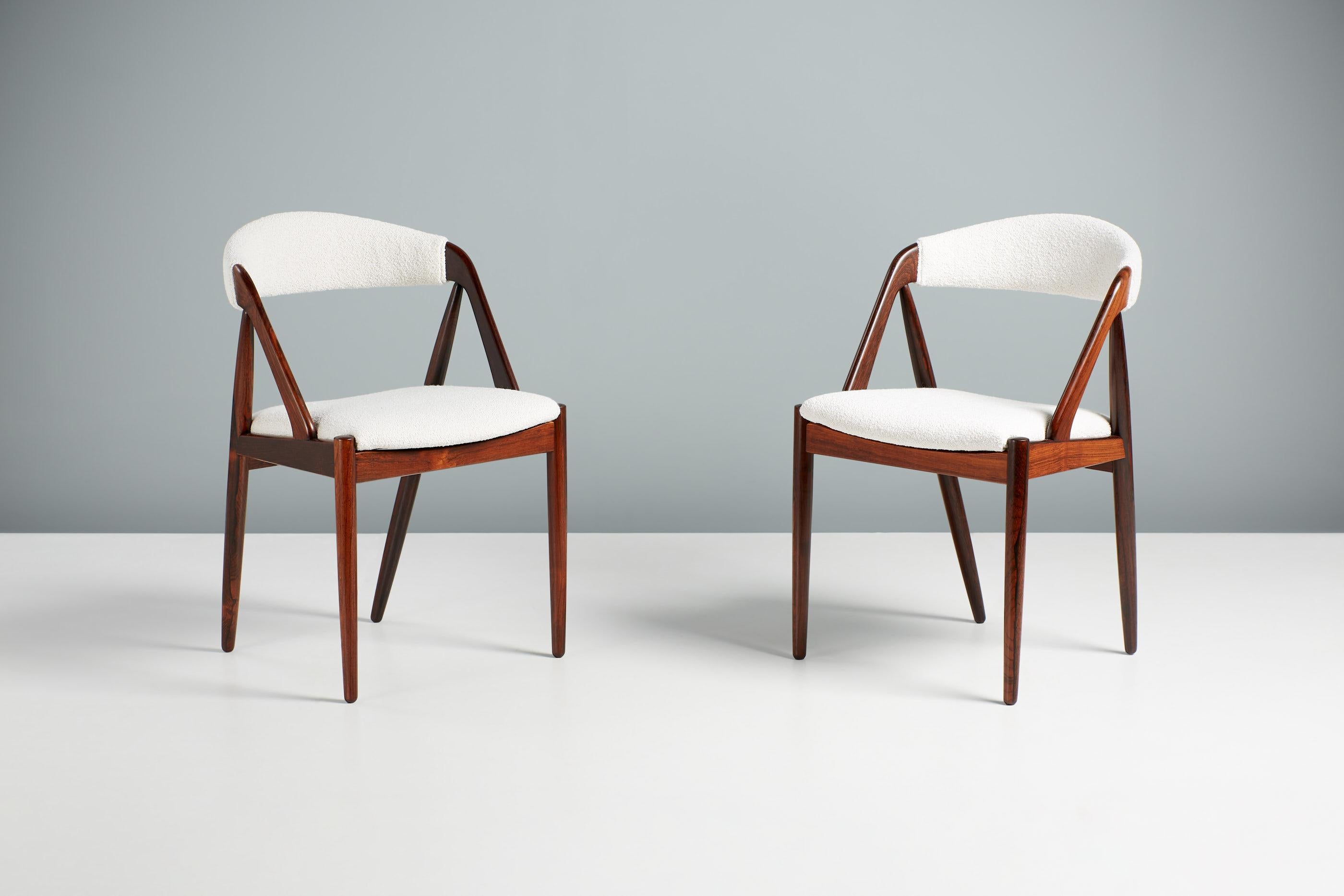 Danish Set of 8 Kai Kristiansen Rosewood & Boucle Model 31 Dining Chairs For Sale