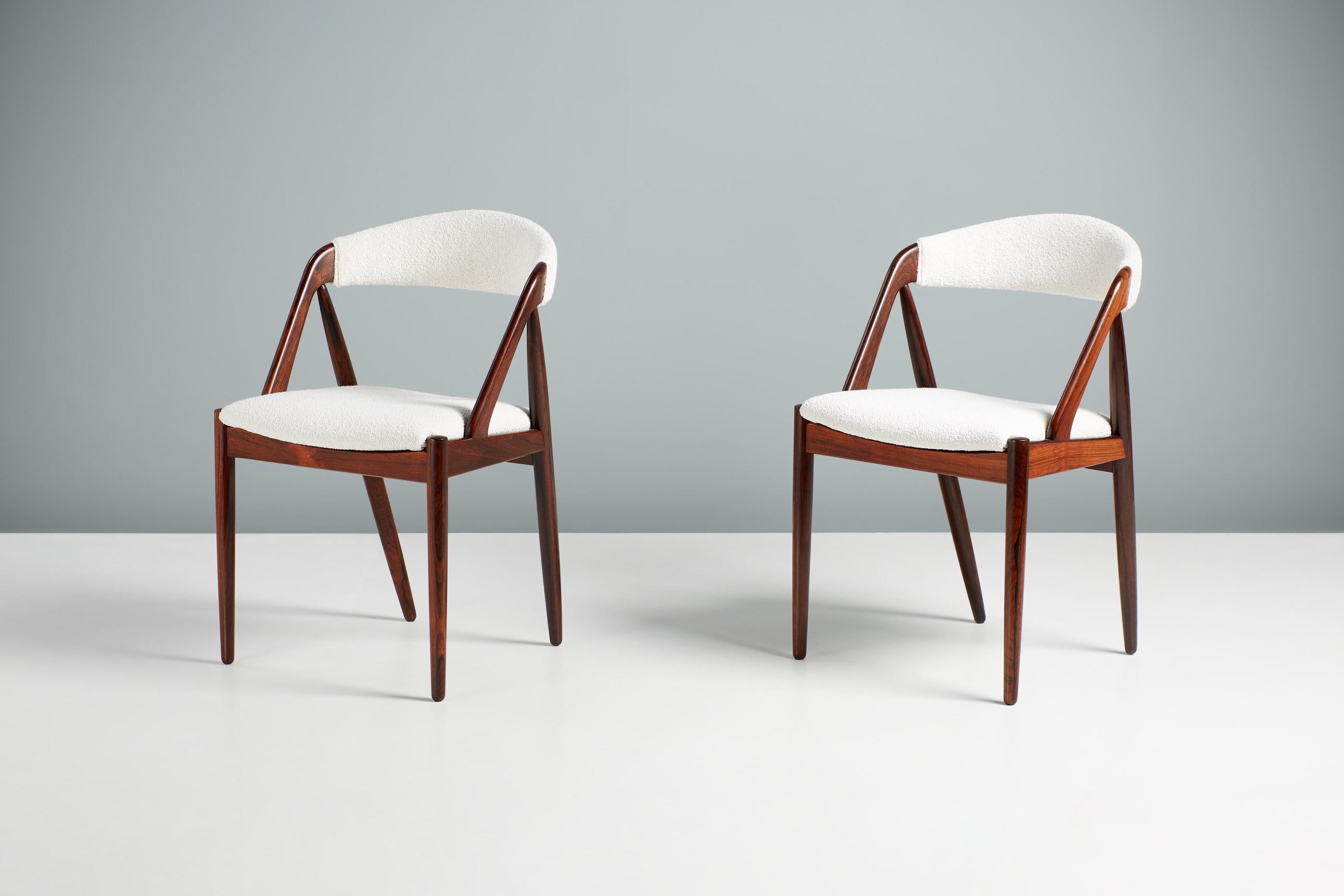Set of 8 Kai Kristiansen Rosewood & Boucle Model 31 Dining Chairs In Excellent Condition For Sale In London, GB