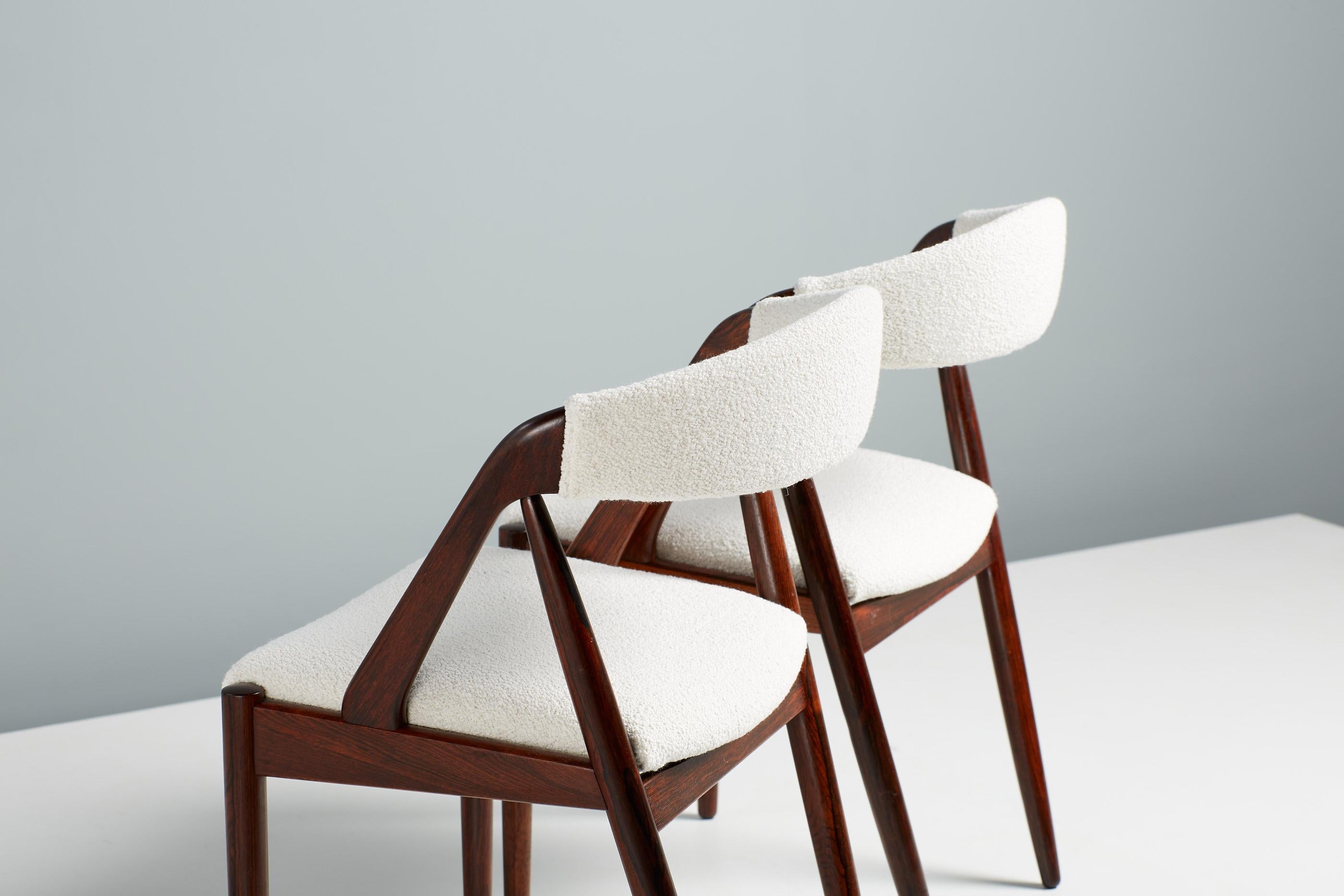 Wool Set of 8 Kai Kristiansen Rosewood & Boucle Model 31 Dining Chairs For Sale