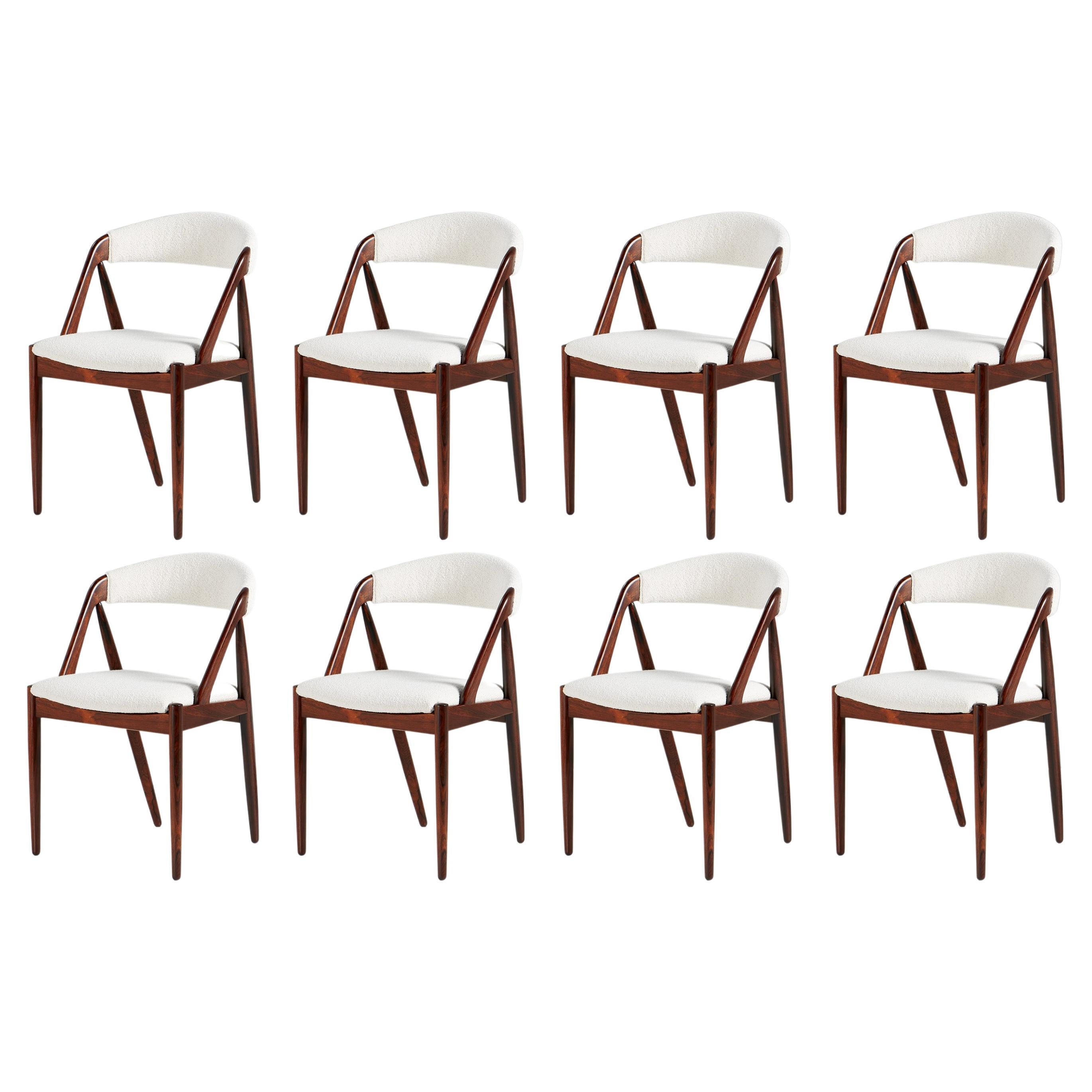 Set of 8 Kai Kristiansen Rosewood & Boucle Model 31 Dining Chairs For Sale