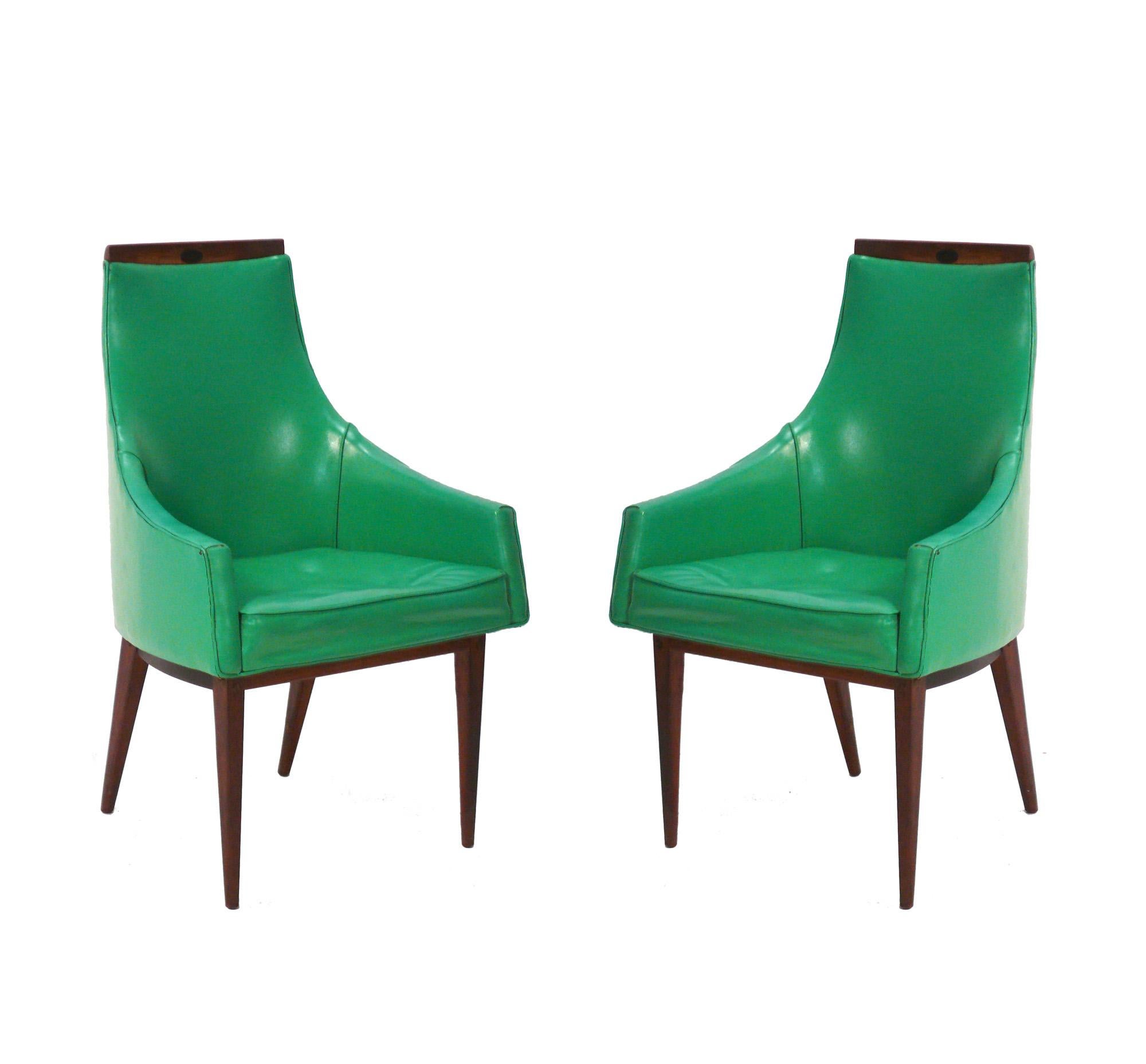 Set of Eight Curvaceous Dining Chairs, designed by Kipp Stewart for Calvin, American, circa 1960s. These chairs are currently being refinished and reupholstered, and can be completed in your choice of finish color and reupholstered in your fabric.