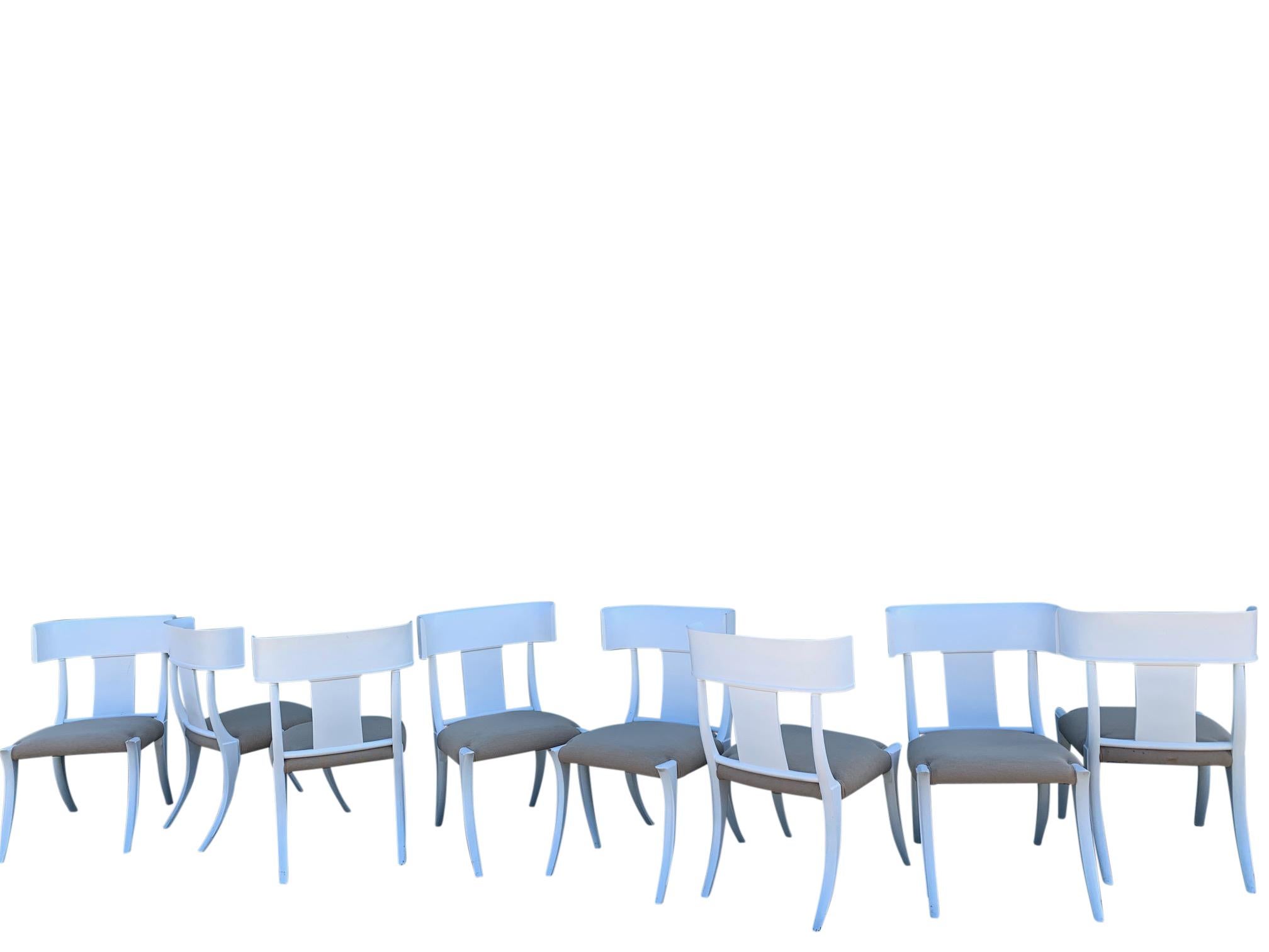 Set of 8 Klismos wood dining chairs in style of Stewart Macdougall for Glenn of California.