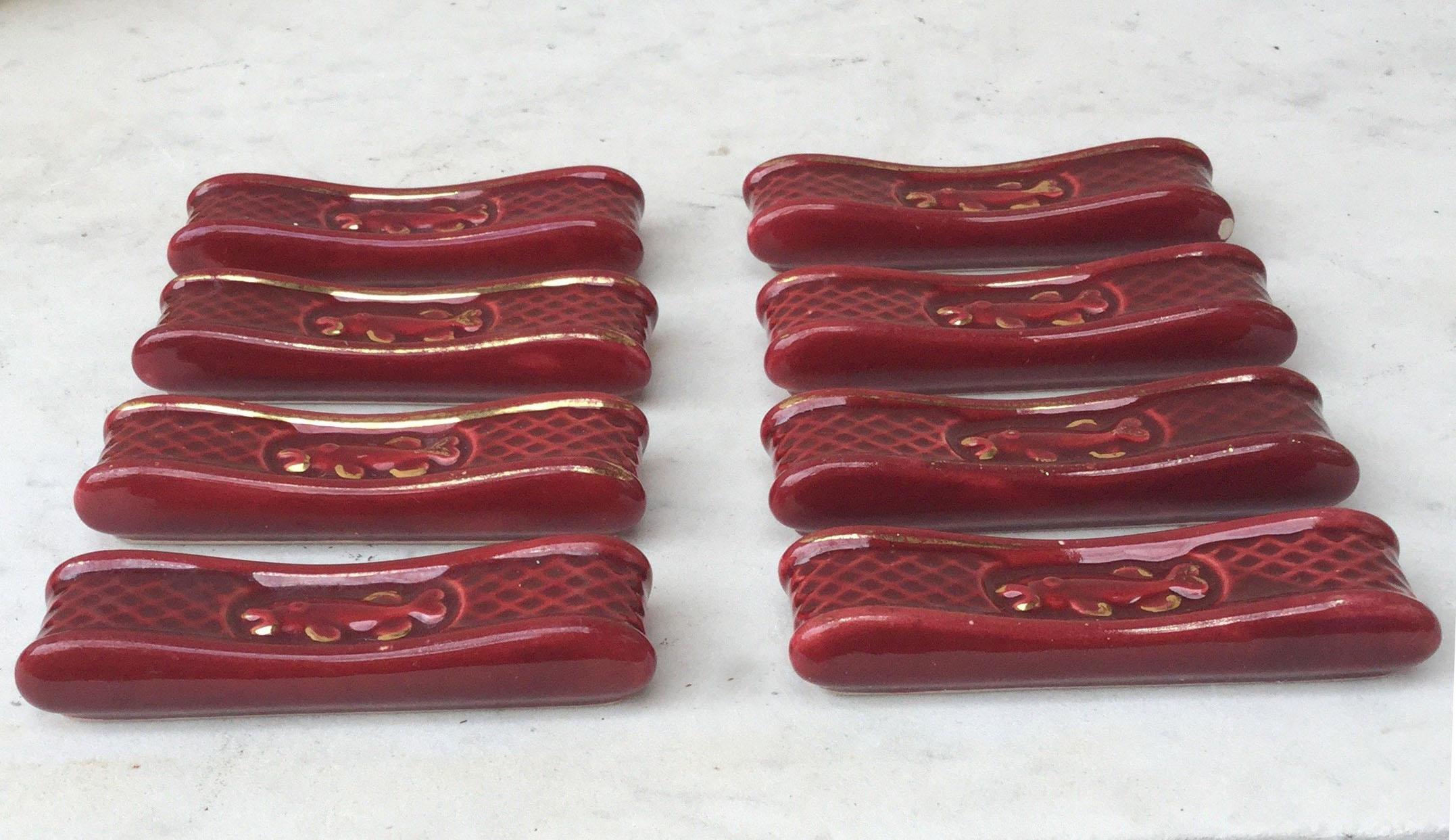 Mid-20th Century Set of 8 Majolica Knife Rests with Fishs Vallauris, circa 1950 For Sale