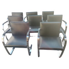 Set of 8 Knoll Black Leather Flat Bar Brno Chairs by Ludwig Mies van der Rohe