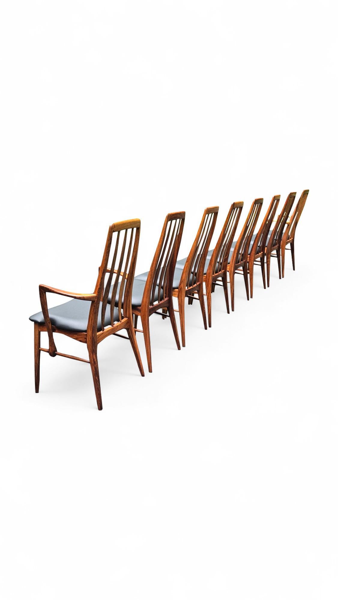 Ensemble de 8 chaises de salle à manger en bois de rose Koefoeds Hornslet Eva par Niels Koefoed en vente 8