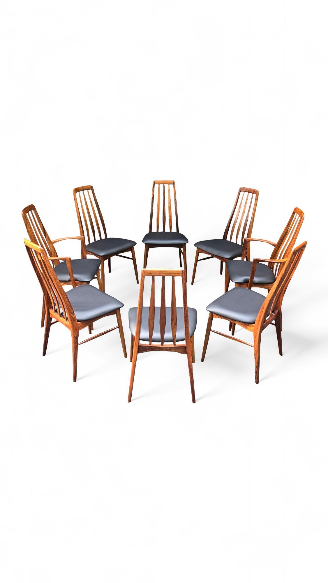 Mid-Century Modern Ensemble de 8 chaises de salle à manger en bois de rose Koefoeds Hornslet Eva par Niels Koefoed en vente