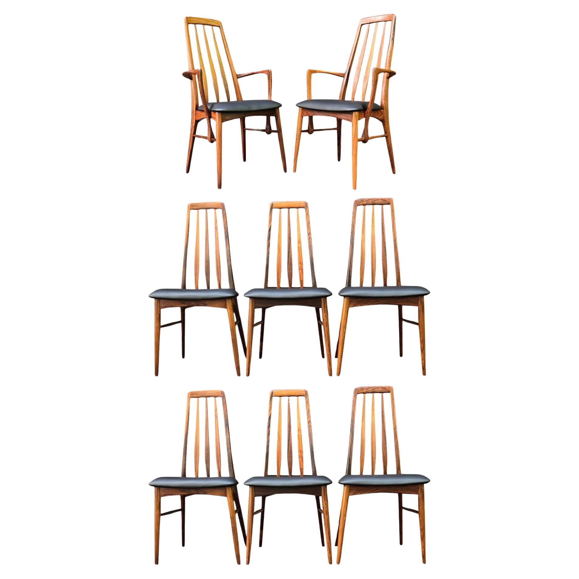 Set of (8) Koefoeds Hornslet Eva Rosewood Dining Chairs by Niels Koefoed