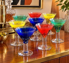 Set of 8 Kosta Boda Satellite Martini Glasses by Bertil Vallien, Signed Swedish