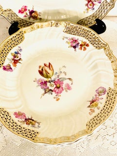 Set of 8 KPM Dinner Plates with Reticulated Border And Different Flower Bouquets