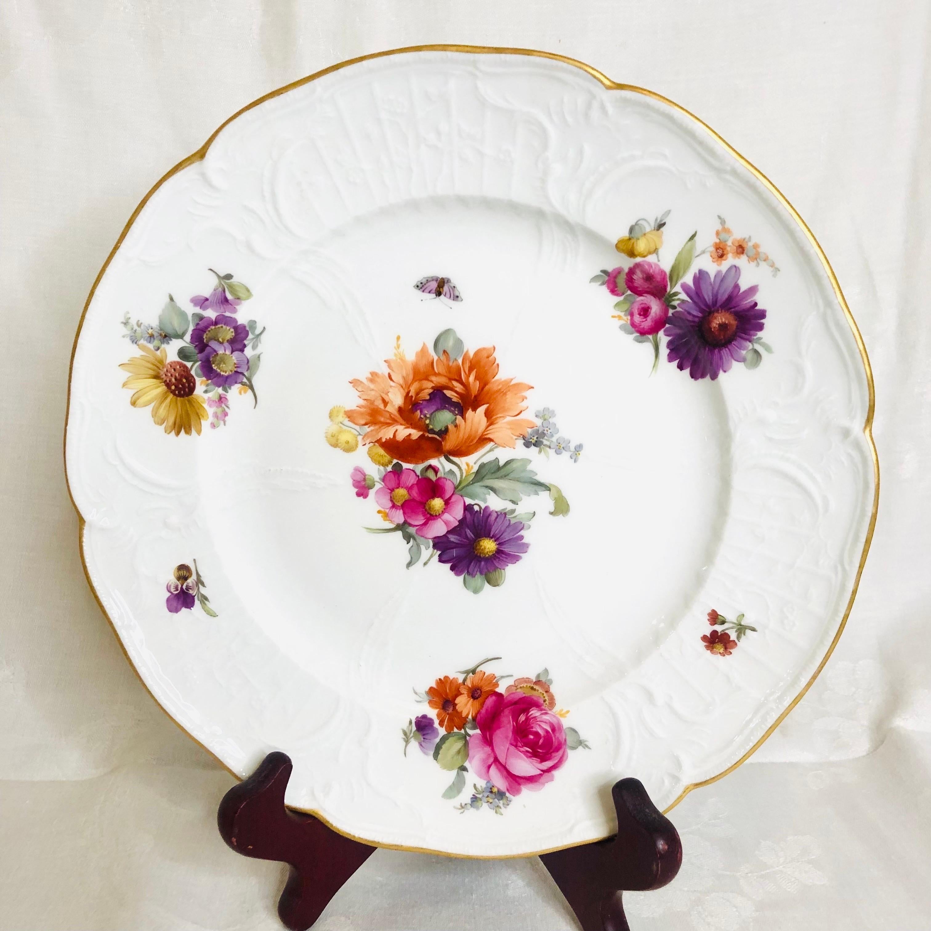 Set of 8 KPM Luncheon Plates Each Hand-Painted with a Different Flower Bouquet For Sale 3
