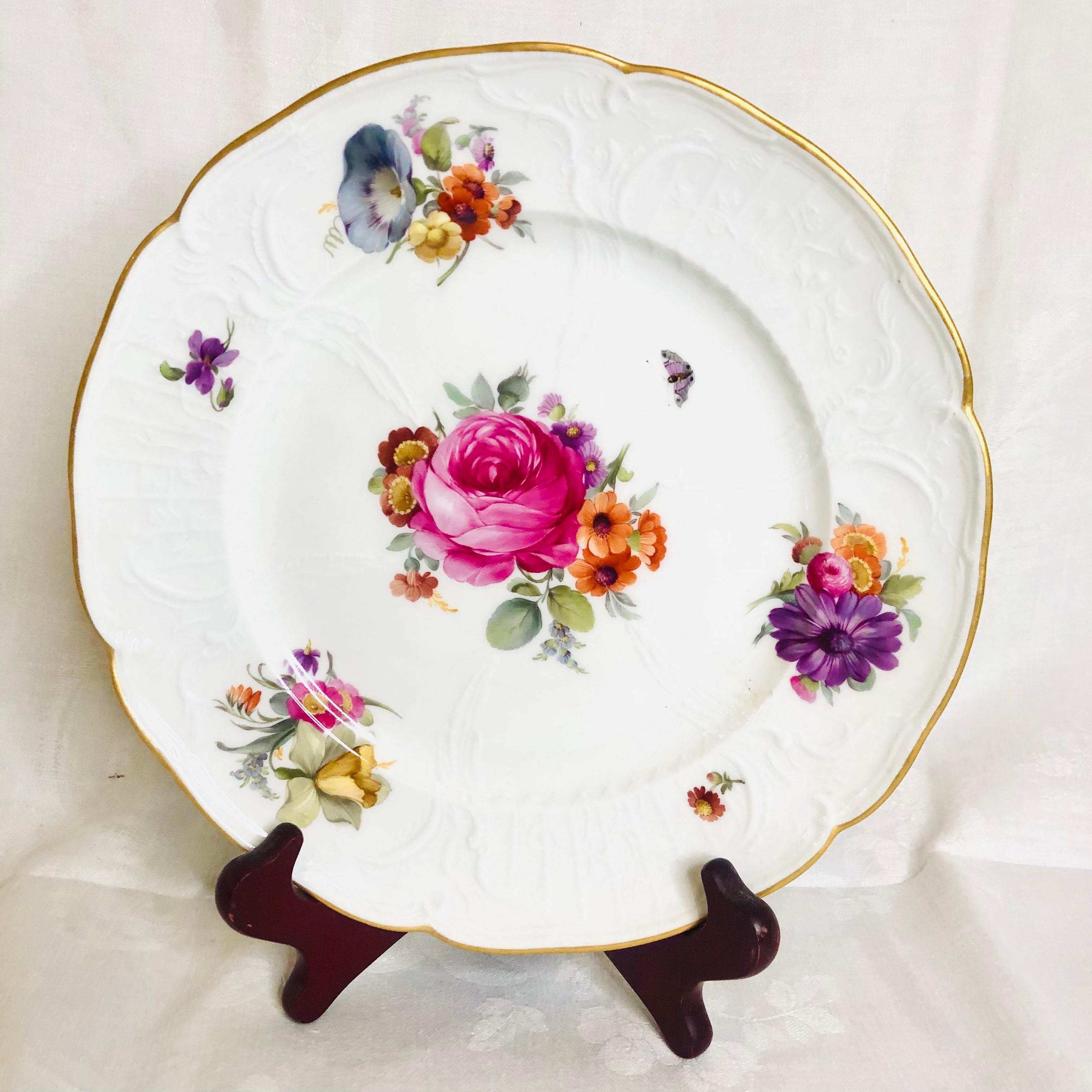 Set of 8 KPM Luncheon Plates Each Hand-Painted with a Different Flower Bouquet For Sale 4