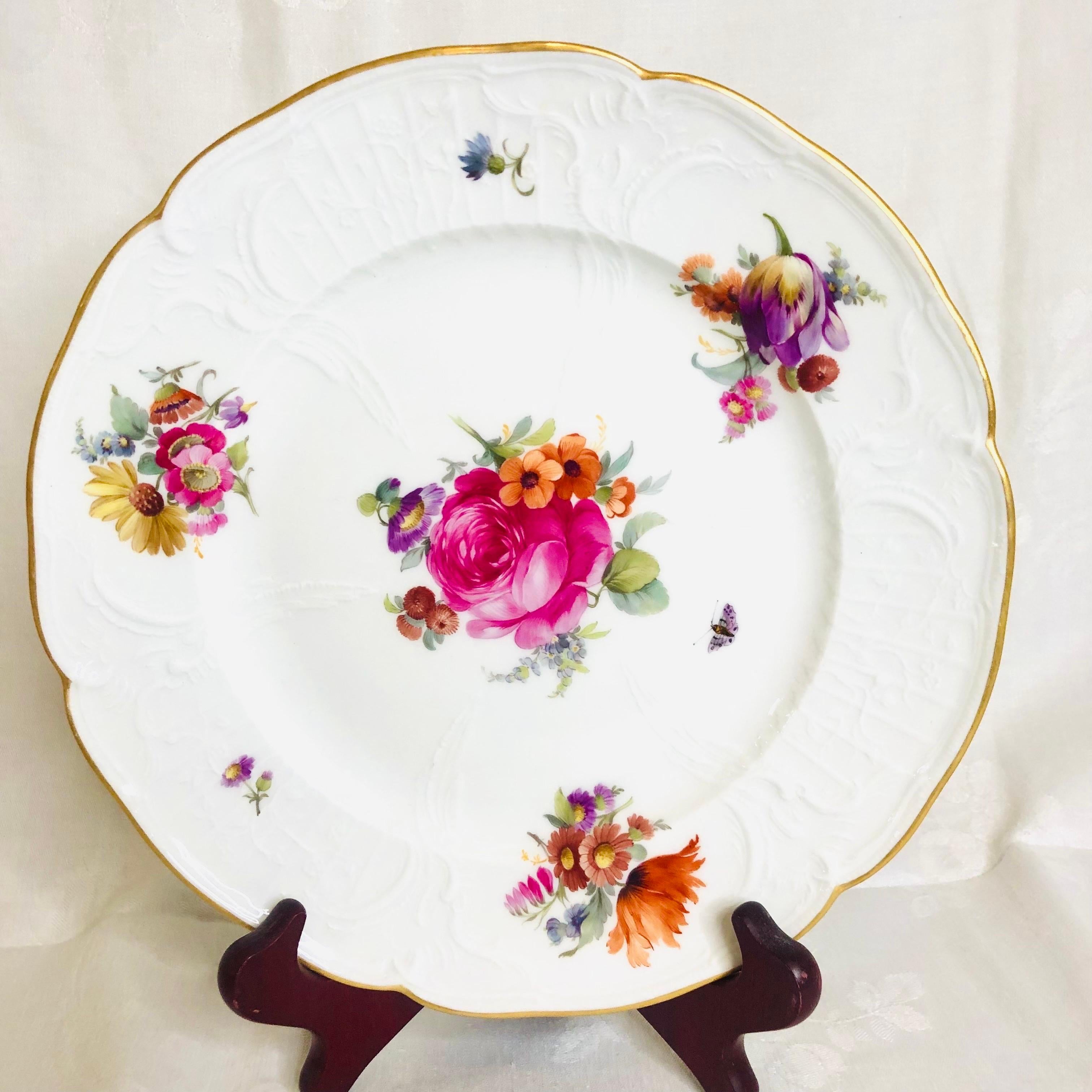 Set of 8 KPM Luncheon Plates Each Hand-Painted with a Different Flower Bouquet For Sale 5