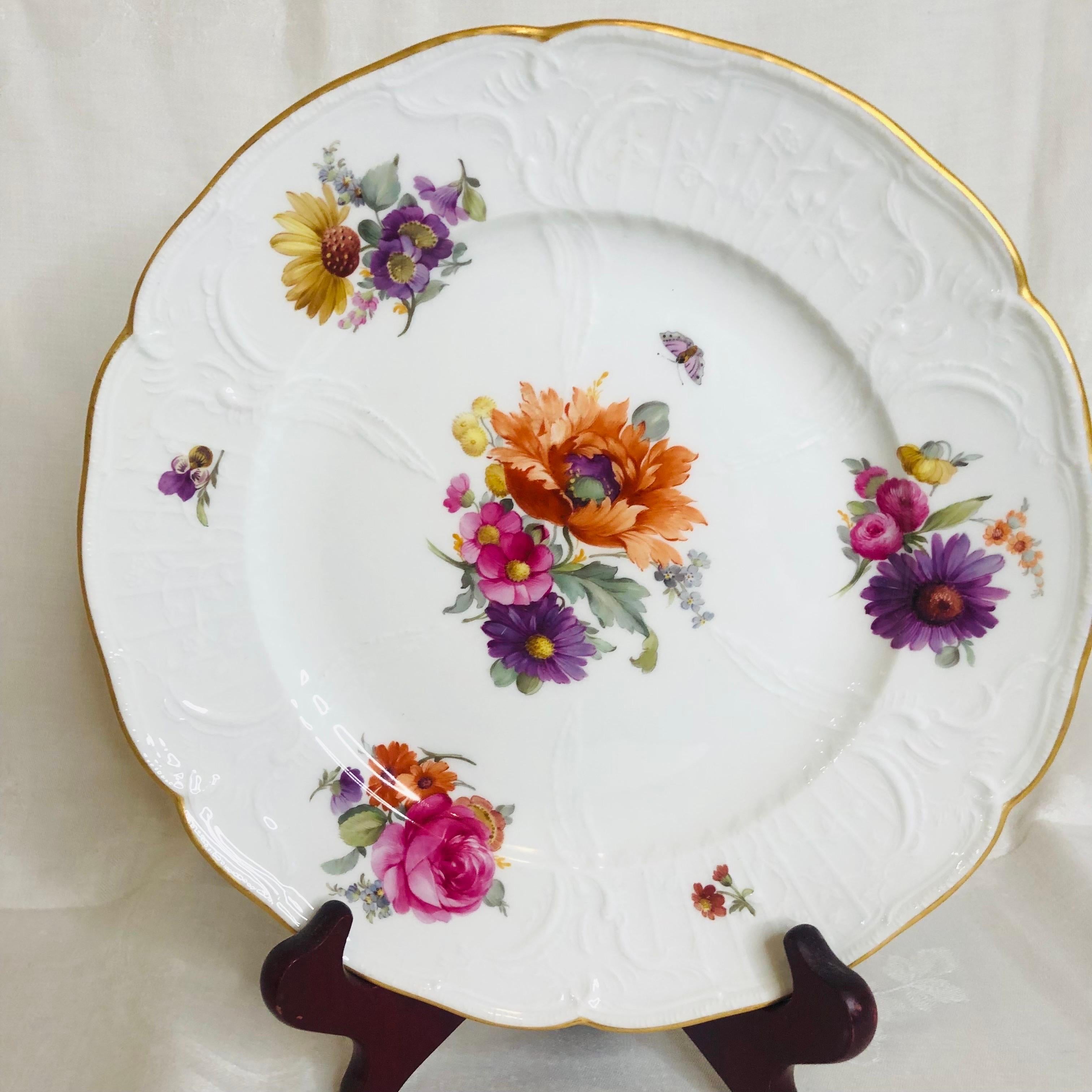 Set of 8 KPM Luncheon Plates Each Hand-Painted with a Different Flower Bouquet For Sale 6