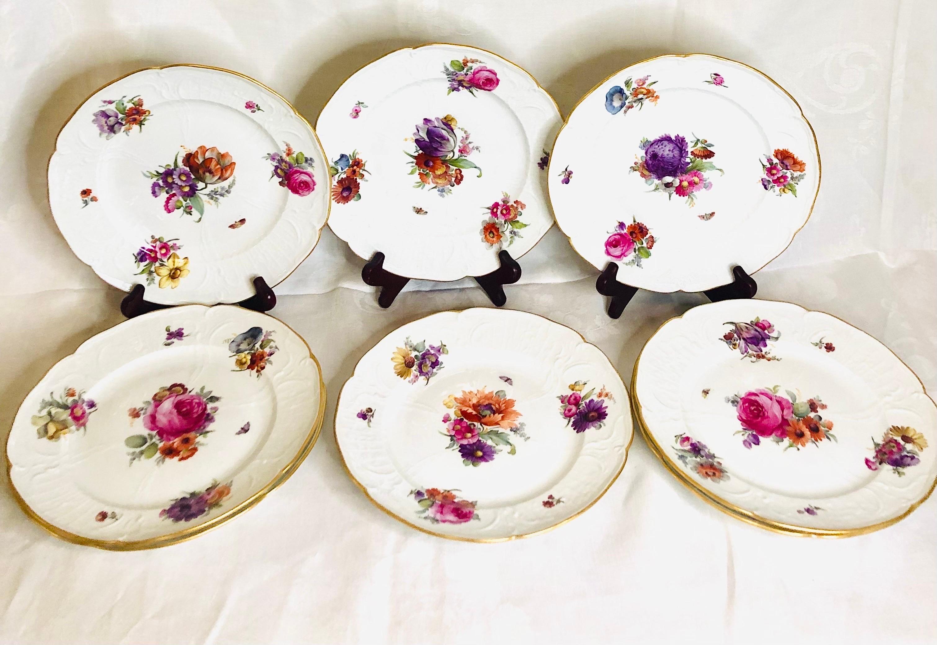 Set of 8 KPM Luncheon Plates Each Hand-Painted with a Different Flower Bouquet For Sale 7