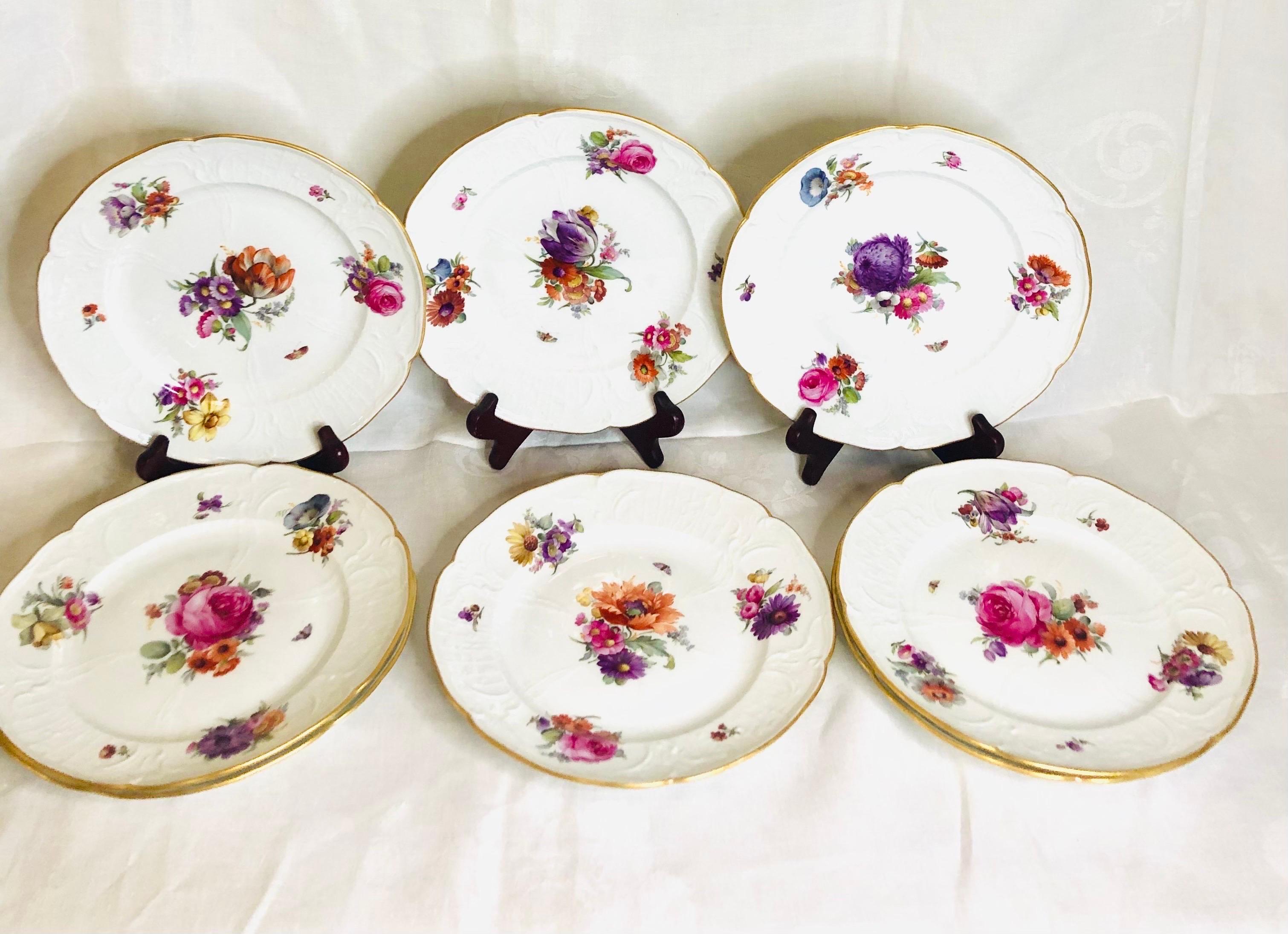 Set of 8 KPM Luncheon Plates Each Hand-Painted with a Different Flower Bouquet For Sale 8