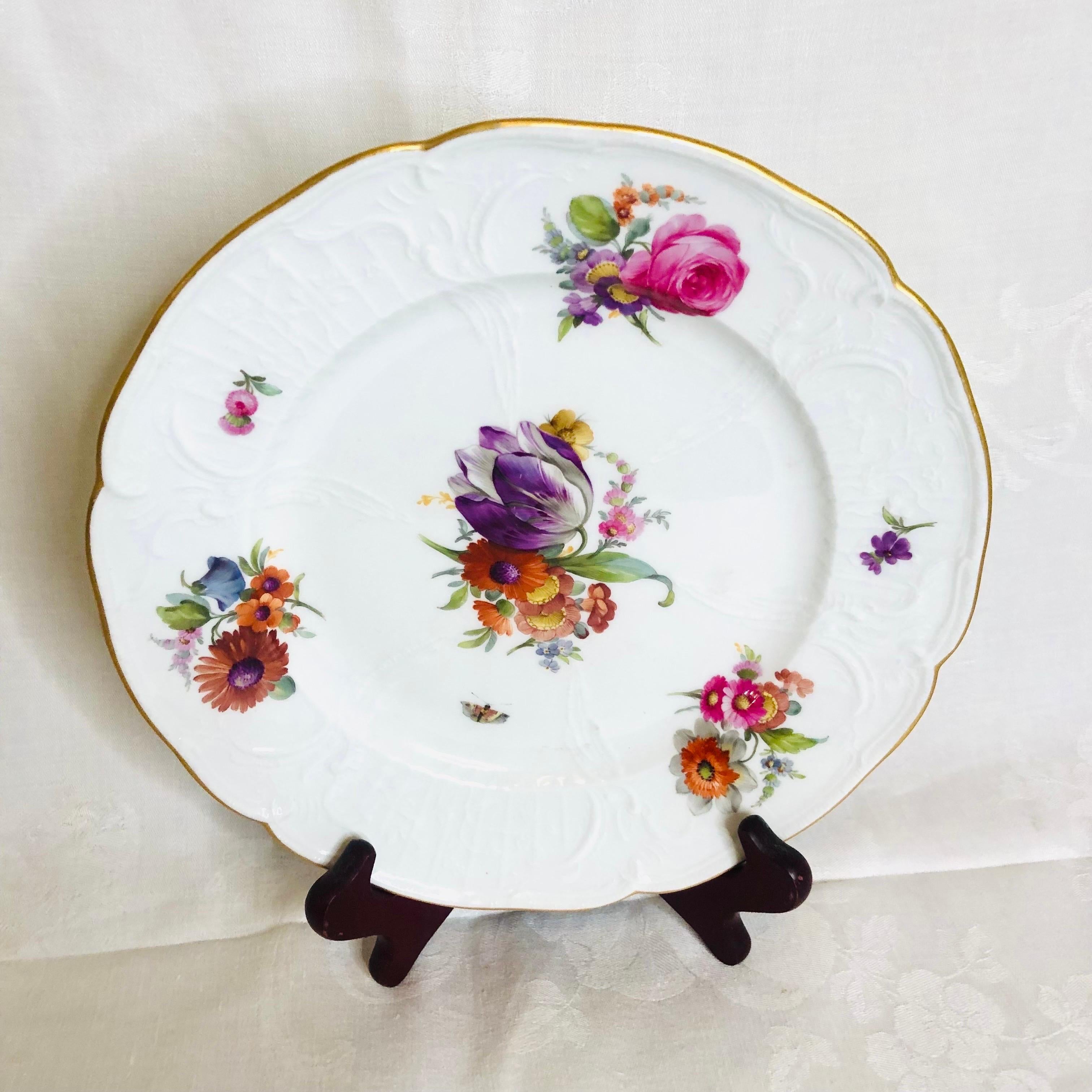 German Set of 8 KPM Luncheon Plates Each Hand-Painted with a Different Flower Bouquet For Sale