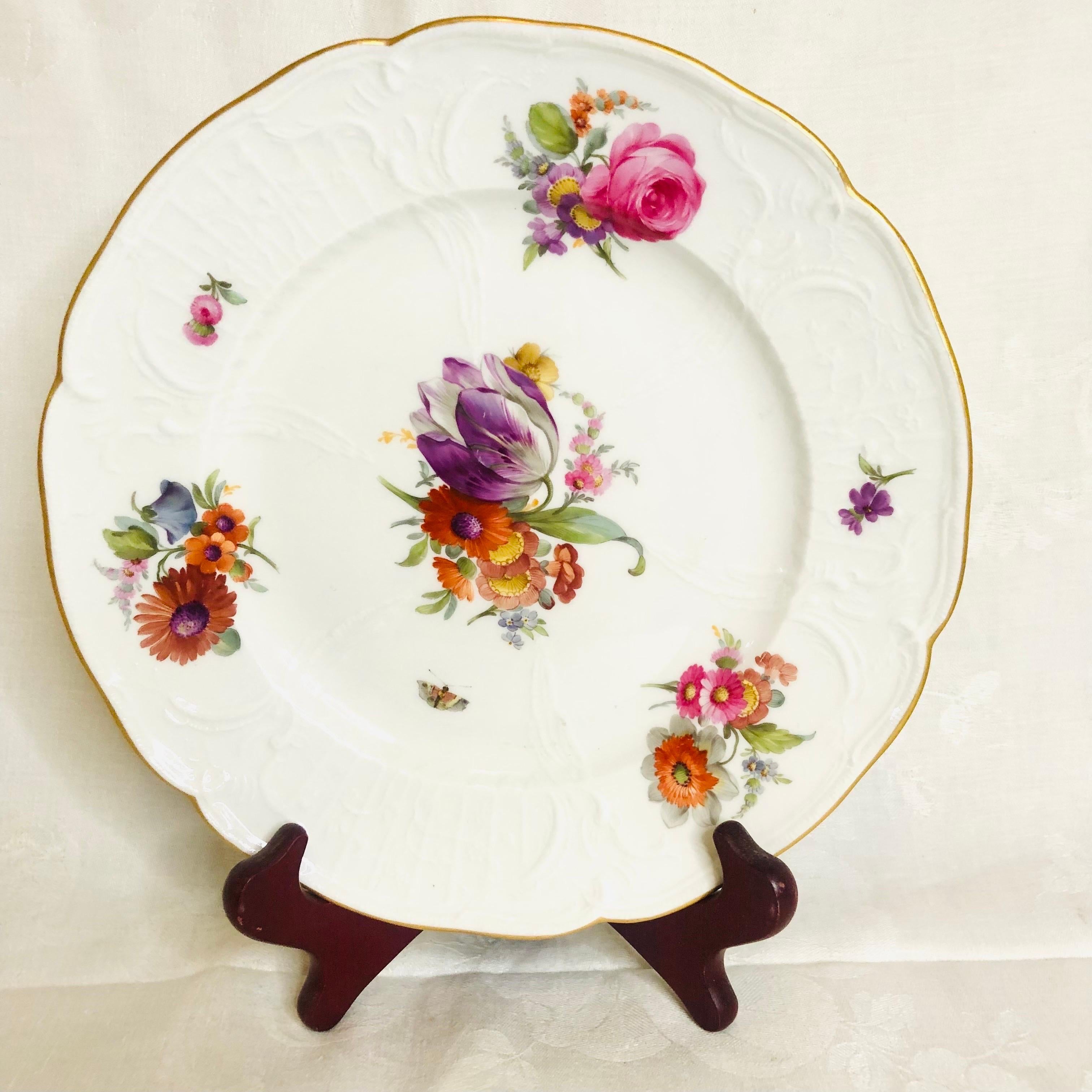 Set of 8 KPM Luncheon Plates Each Hand-Painted with a Different Flower Bouquet In Good Condition For Sale In Boston, MA