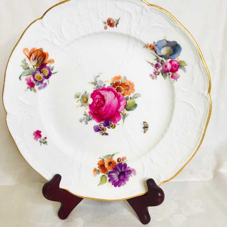 Set of 8 KPM Luncheon Plates Each HandPainted with a Different Flower