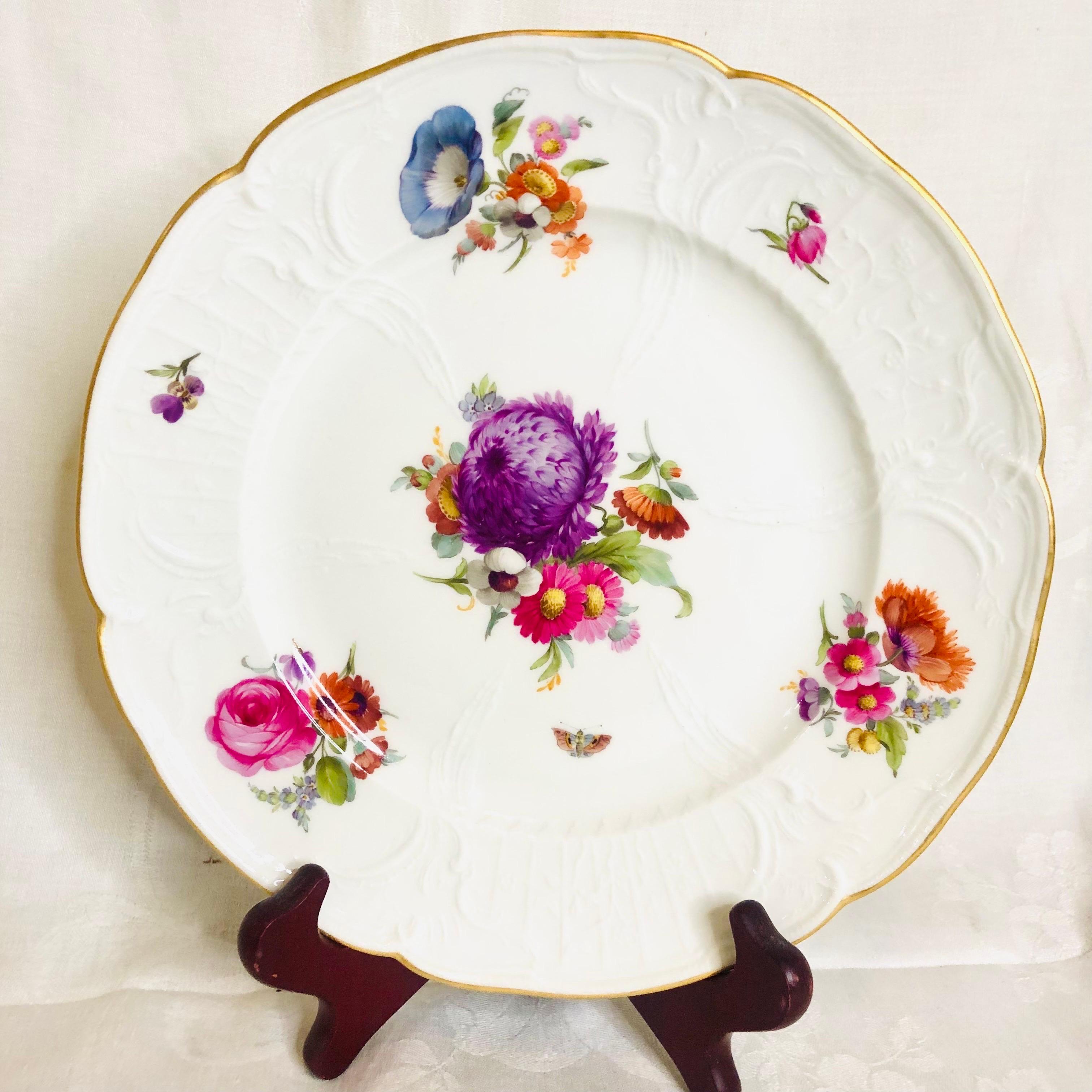 Porcelain Set of 8 KPM Luncheon Plates Each Hand-Painted with a Different Flower Bouquet For Sale
