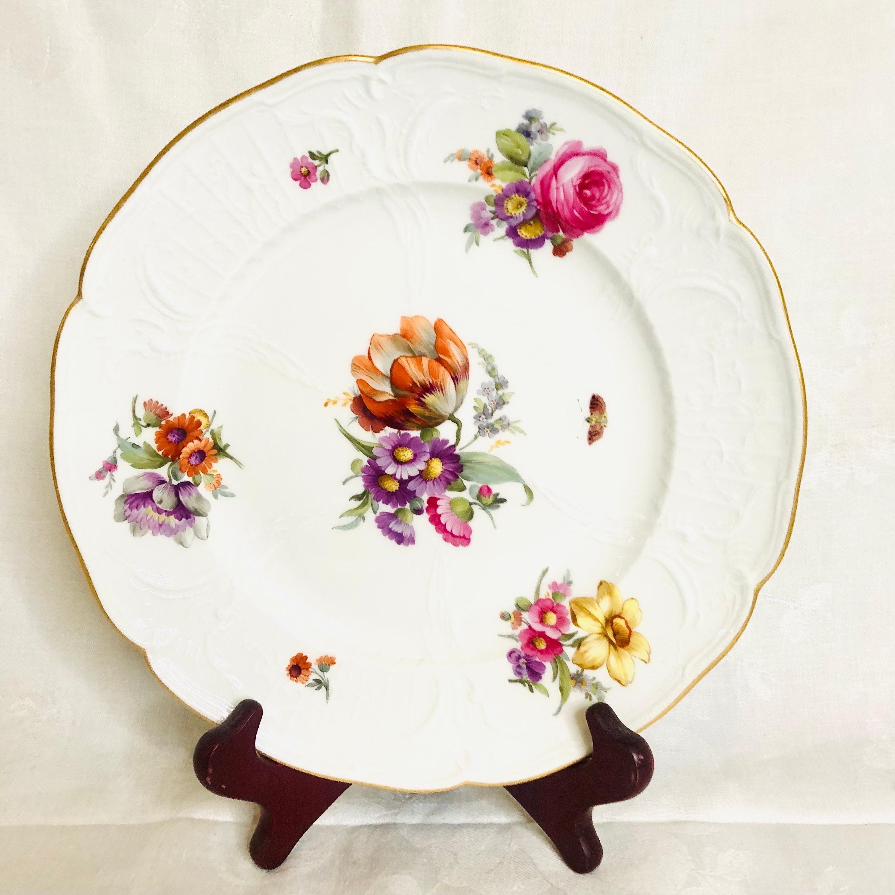 Set of 8 KPM Luncheon Plates Each Hand-Painted with a Different Flower Bouquet For Sale 1