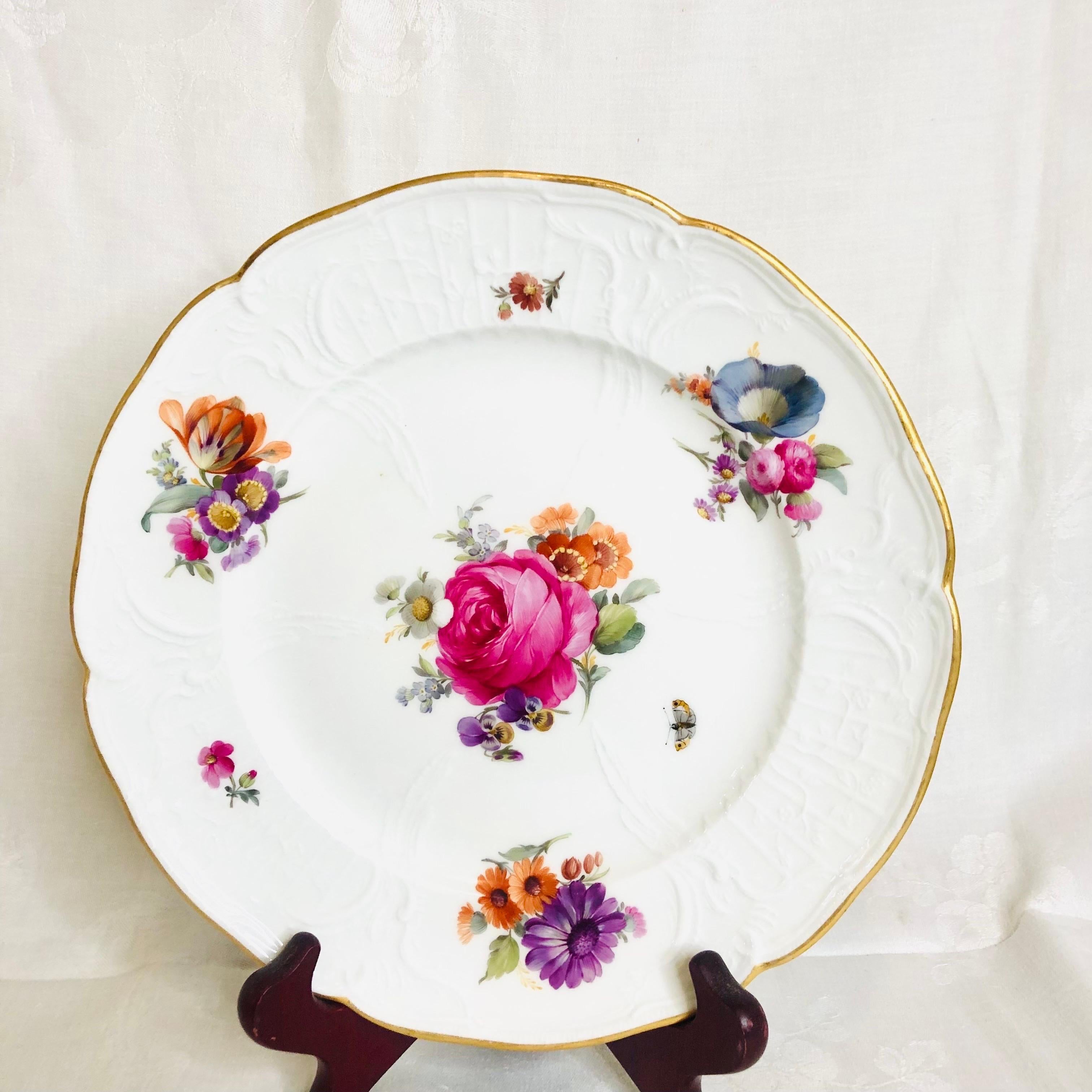 Set of 8 KPM Luncheon Plates Each Hand-Painted with a Different Flower Bouquet For Sale 2