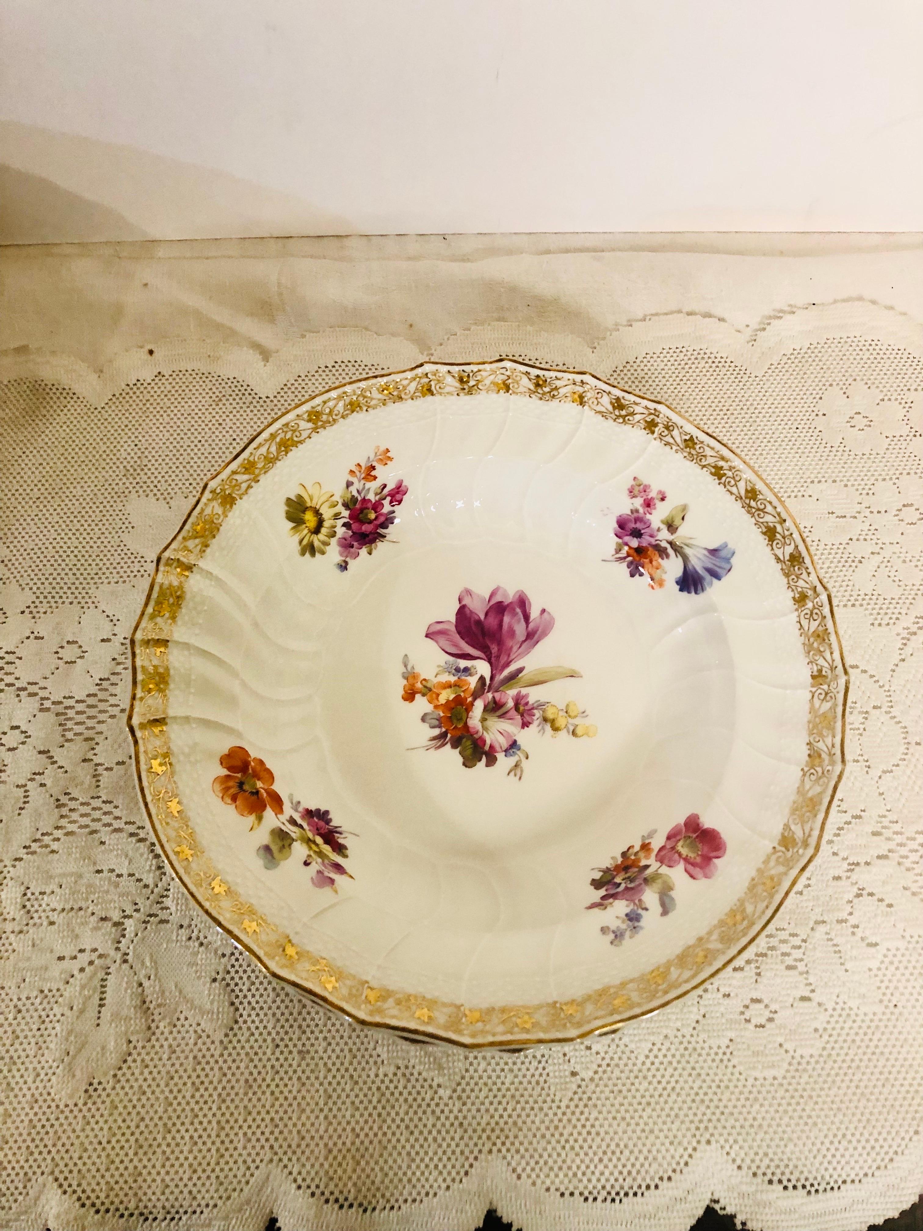 20th Century Set of 8 KPM Wide Rim Soups, Each Hand-Painted With a Different Flower Bouquet For Sale