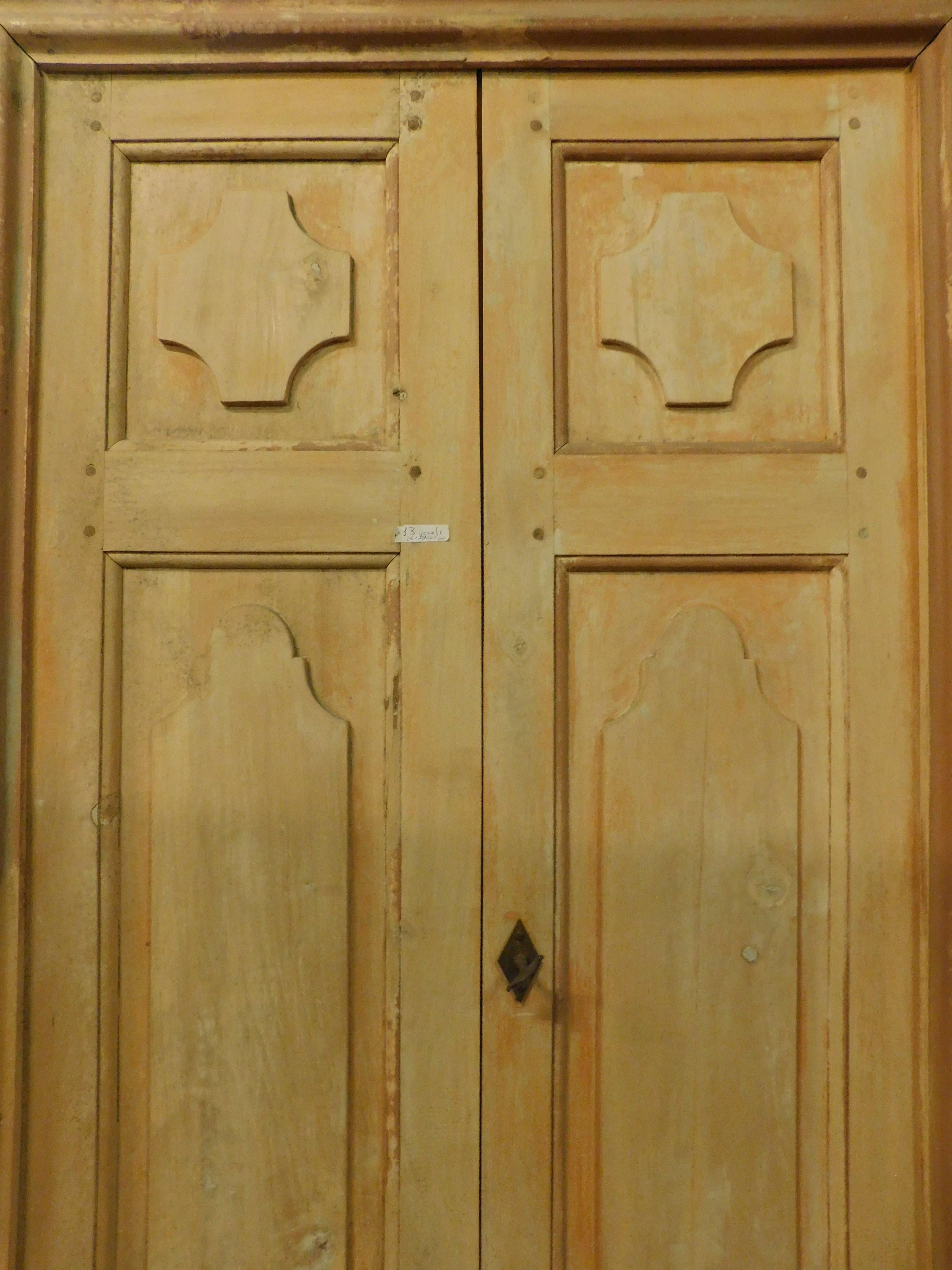 19th Century set of 8 lacquered poplar double doors with original frame, Italy For Sale