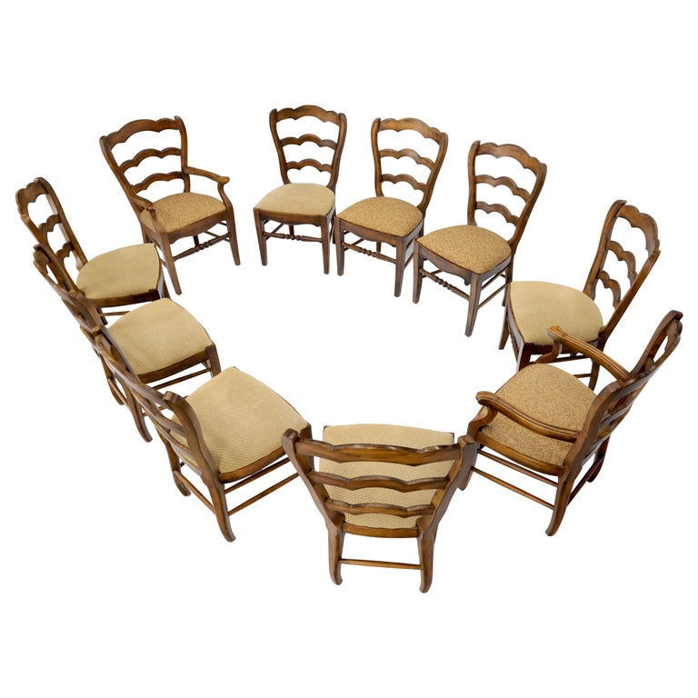 Set of 10 Ladder Back Colonial Spanish Side Dining Chairs by