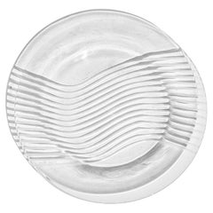 Set of 8 Lalique Signed France Cut Crystal Glass Wave Design Dessert Plate