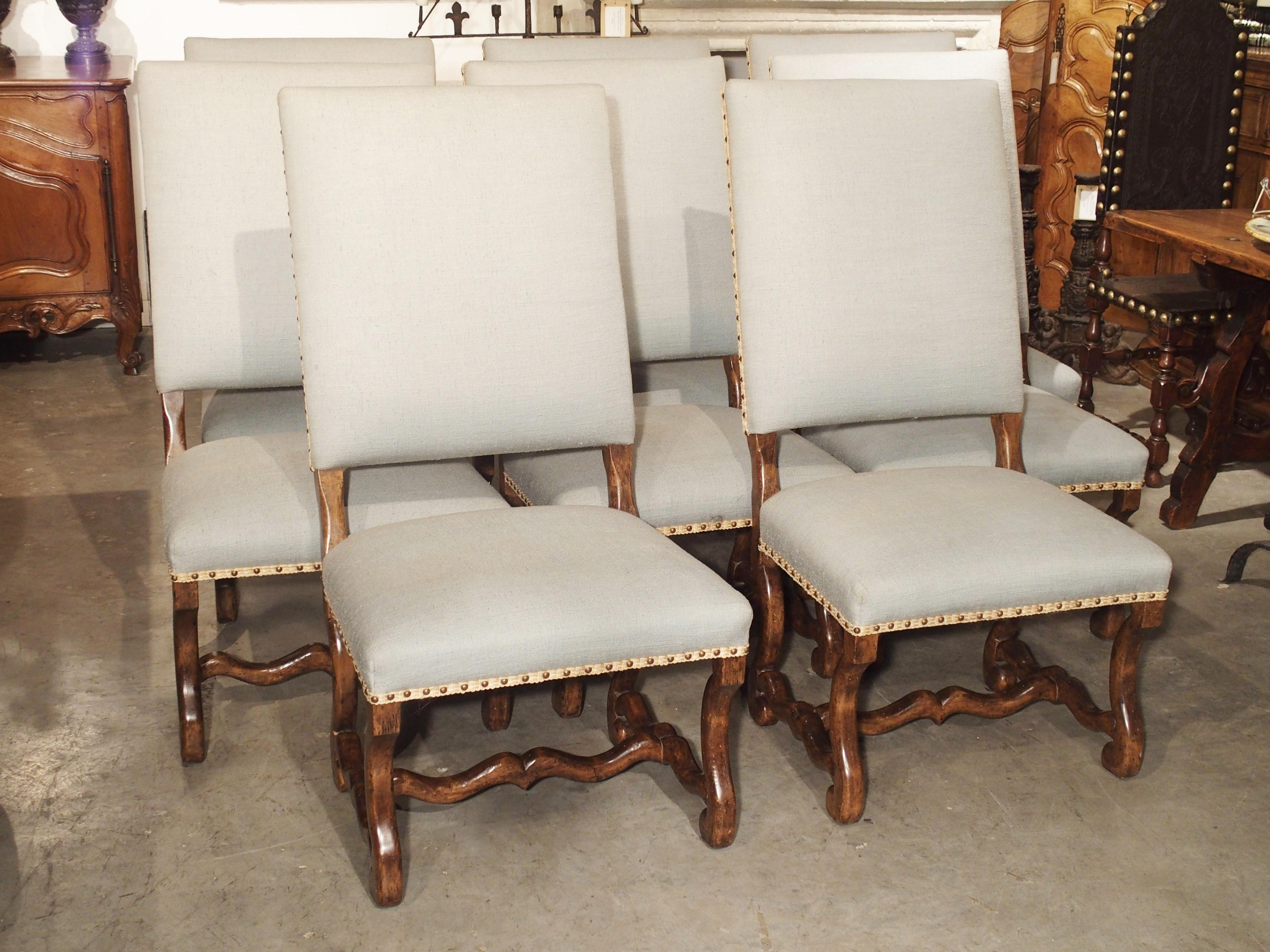 French Set of 8 Large Carved Fruitwood Os De Mouton Dining Chairs