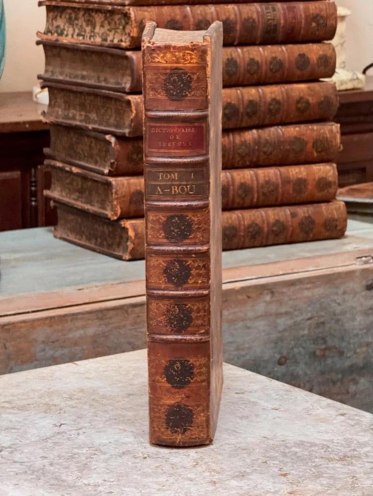 Français Ensemble de 8 grands livres français, Dictionaries, reliés en cuir du 18ème siècle en vente