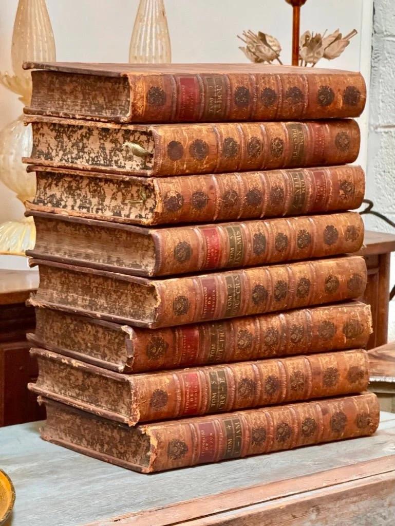 Cuir Ensemble de 8 grands livres français, Dictionaries, reliés en cuir du 18ème siècle en vente