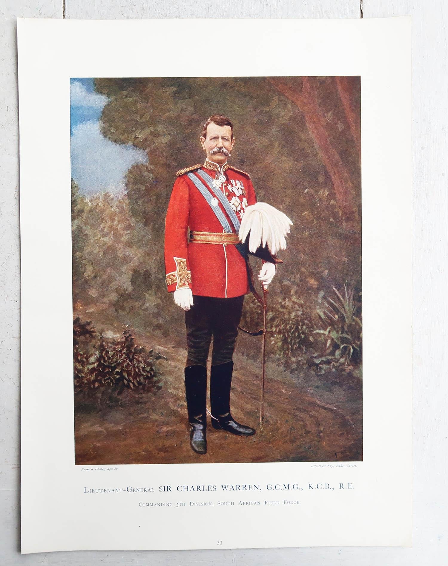 Set of 8 Large Original Antique Prints of Gentlemen in Military Costume. 1900 In Good Condition For Sale In St Annes, Lancashire