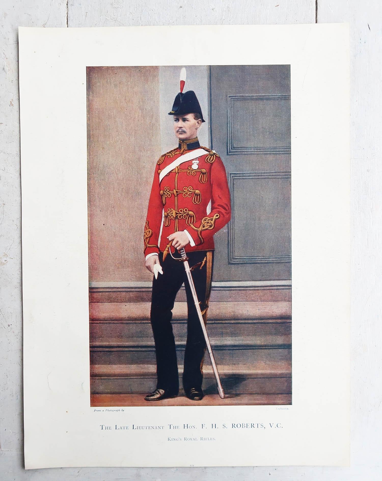 Early 20th Century Set of 8 Large Original Antique Prints of Gentlemen in Military Costume. 1900 For Sale