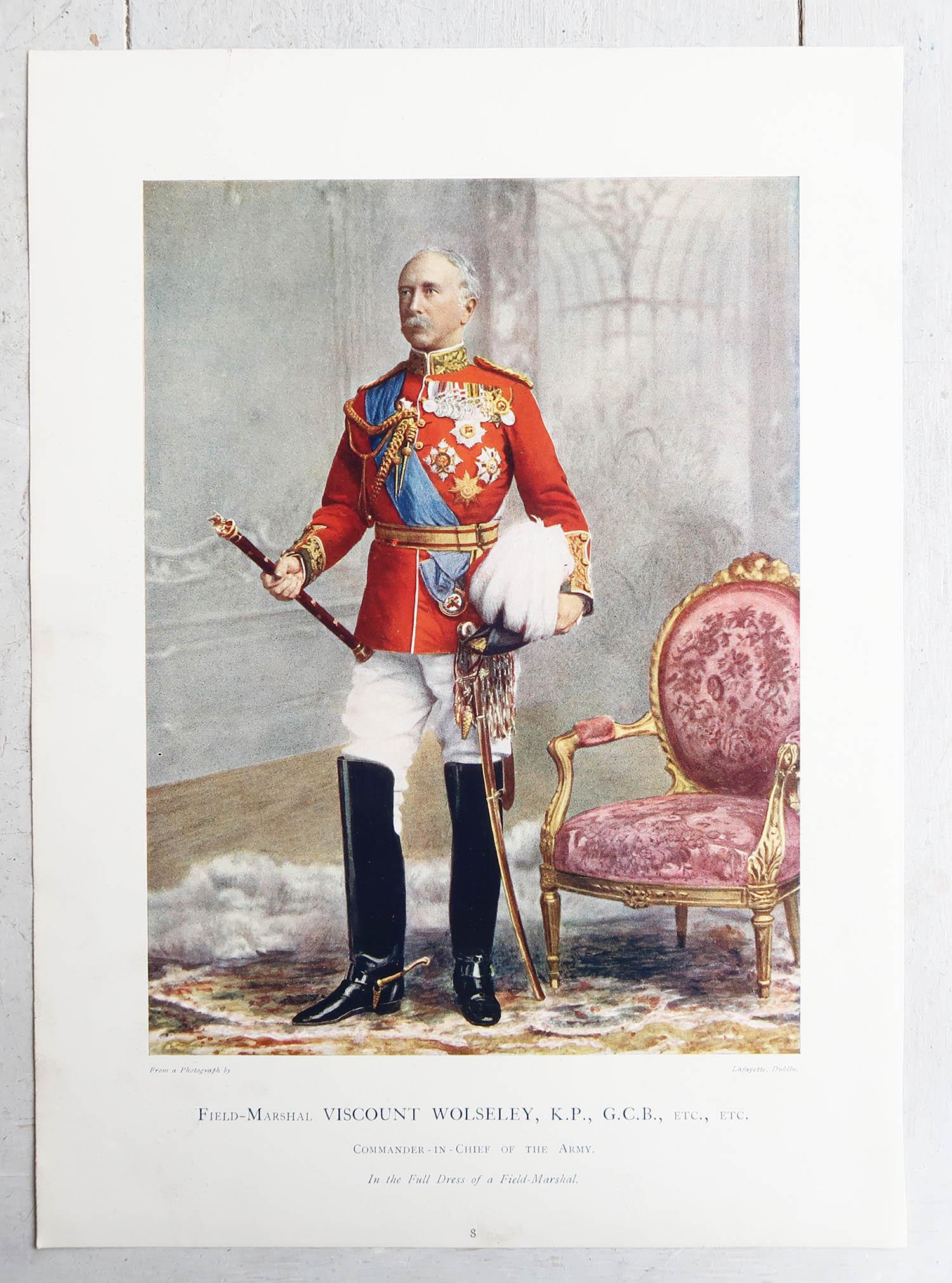 Paper Set of 8 Large Original Antique Prints of Gentlemen in Military Costume. 1900 For Sale