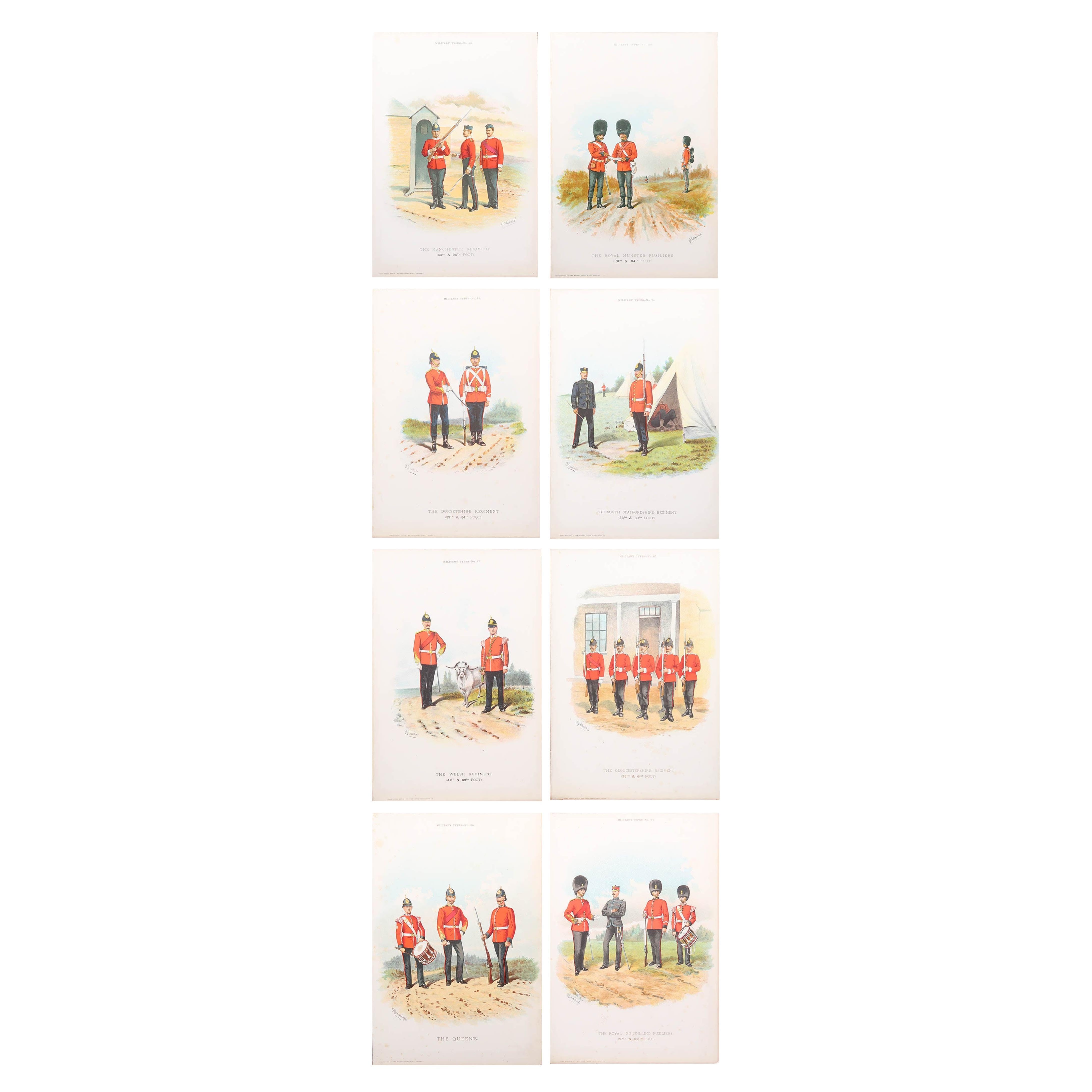 Set of 8 Large Original Antique Prints of Gentlemen in Military Costume. C.1890