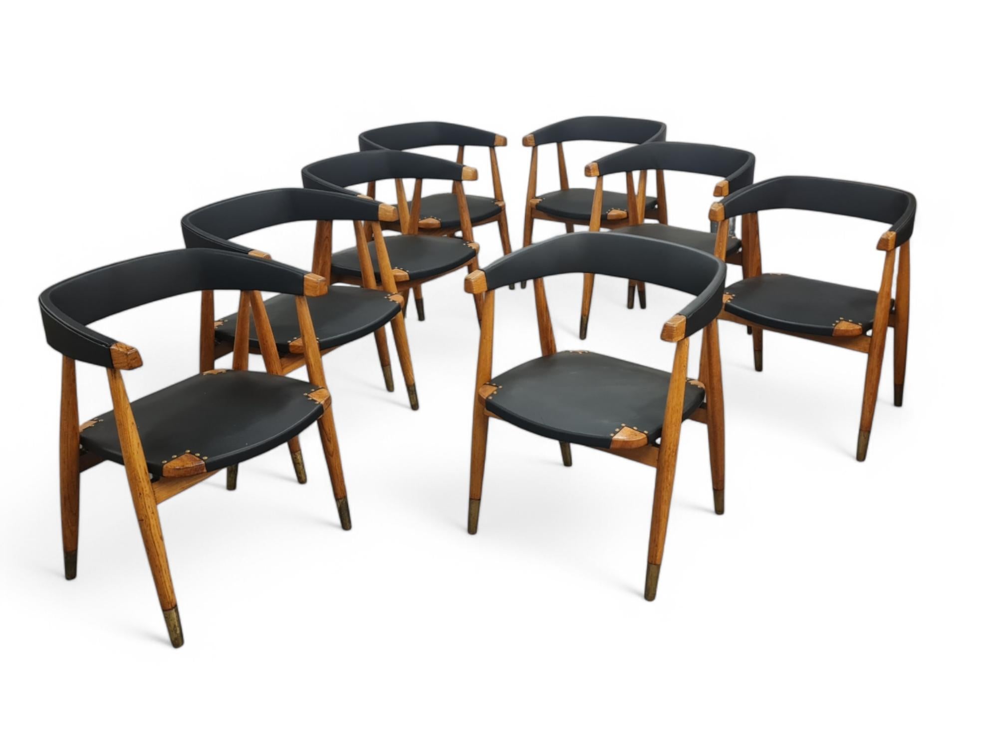 Set di 8 sedie da pranzo Lasse Ollinkari in pelle nera, Finlandia, anni '50 in vendita 5