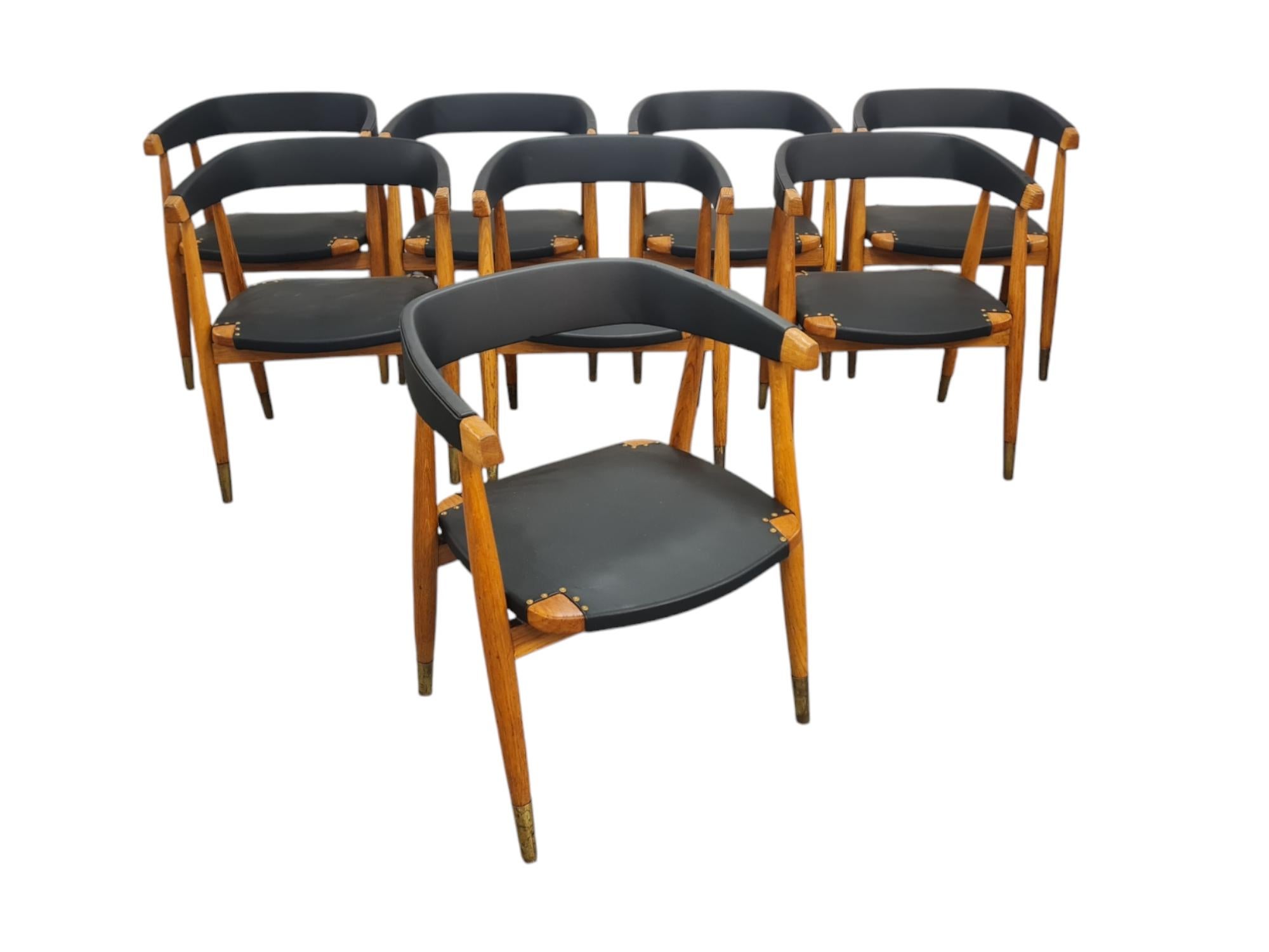Set di 8 sedie da pranzo Lasse Ollinkari in pelle nera, Finlandia, anni '50 in vendita 6