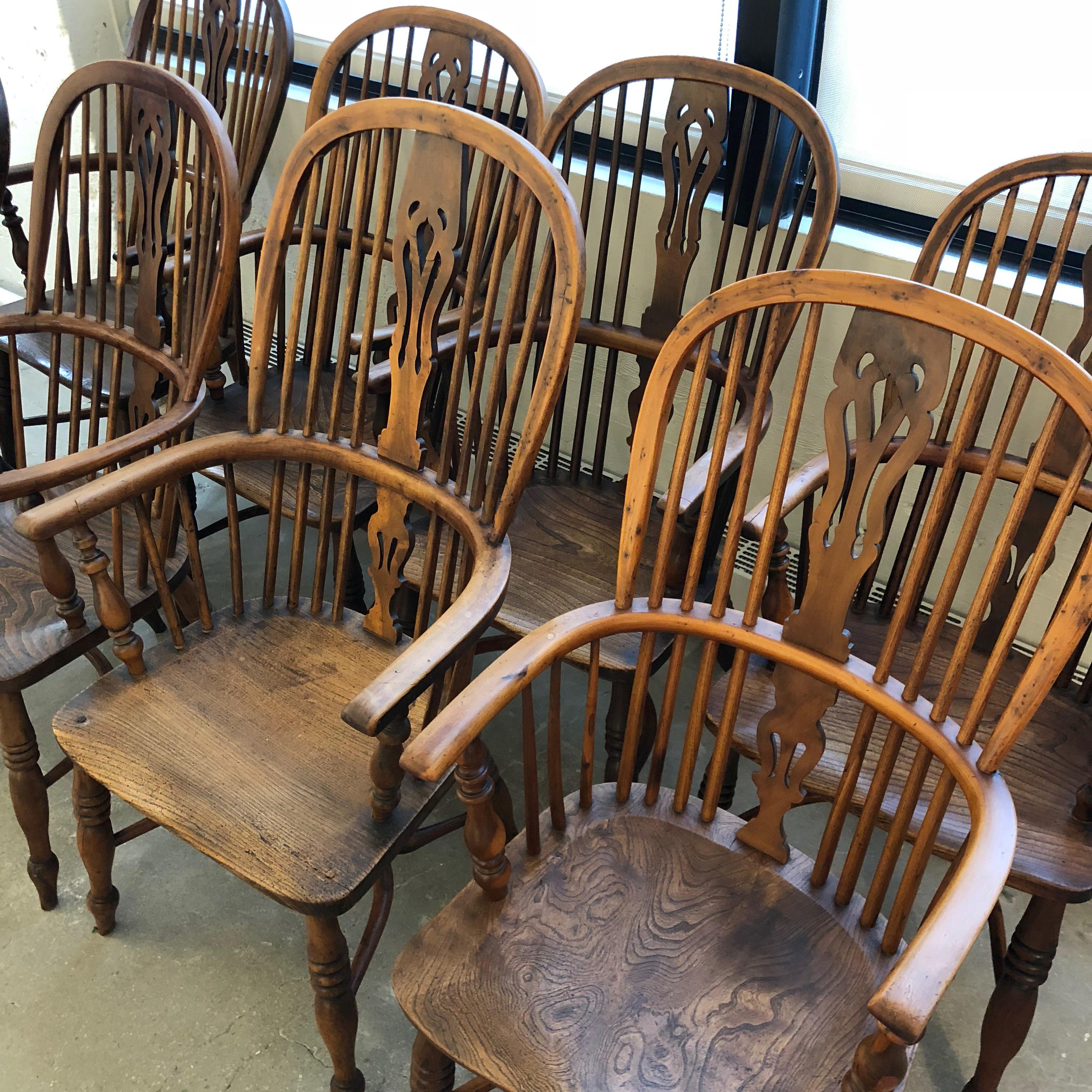 English Set of 8 Late 18th-Early 19th Century Yew Wood Dining Chairs