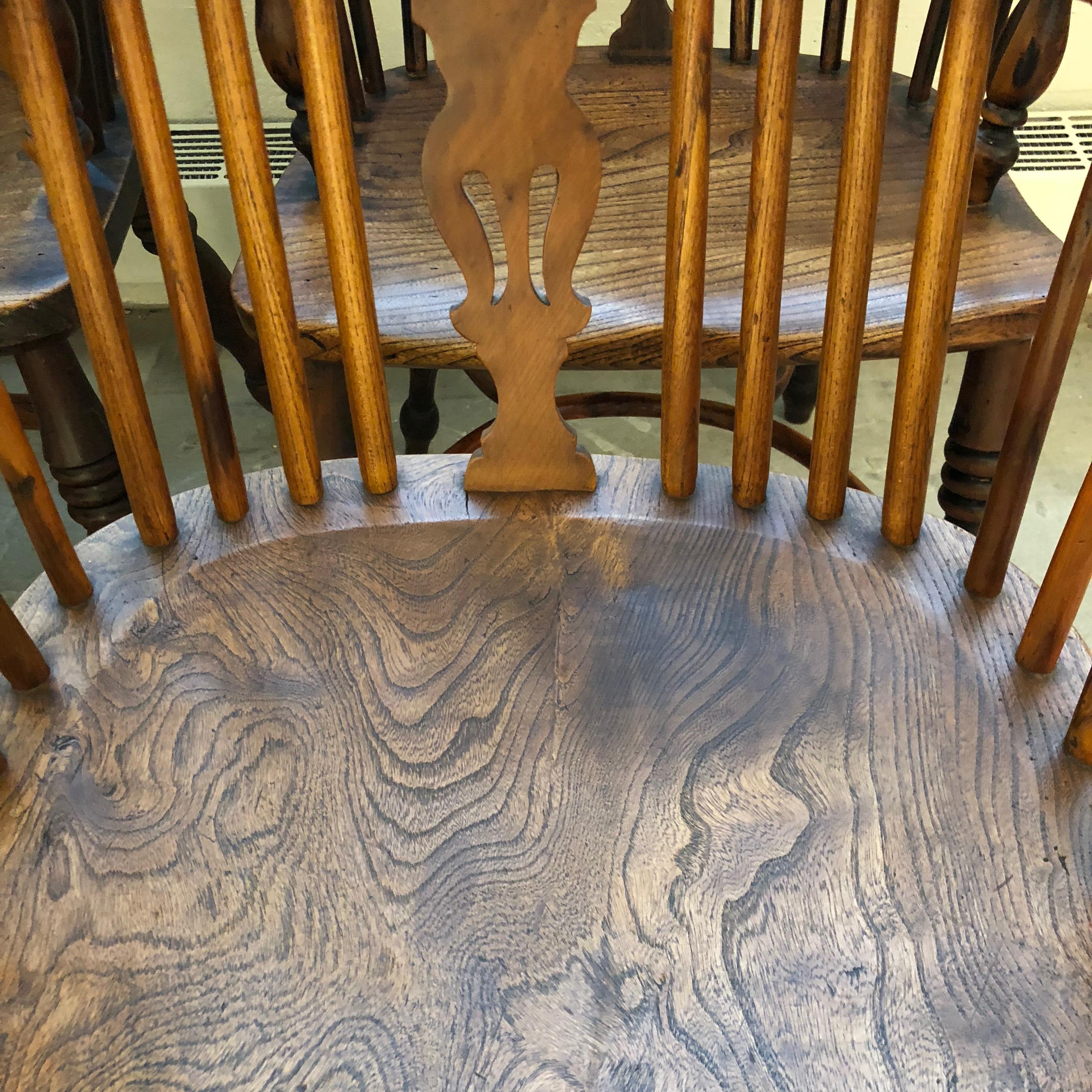 Set of 8 Late 18th-Early 19th Century Yew Wood Dining Chairs In Excellent Condition In Boston, MA